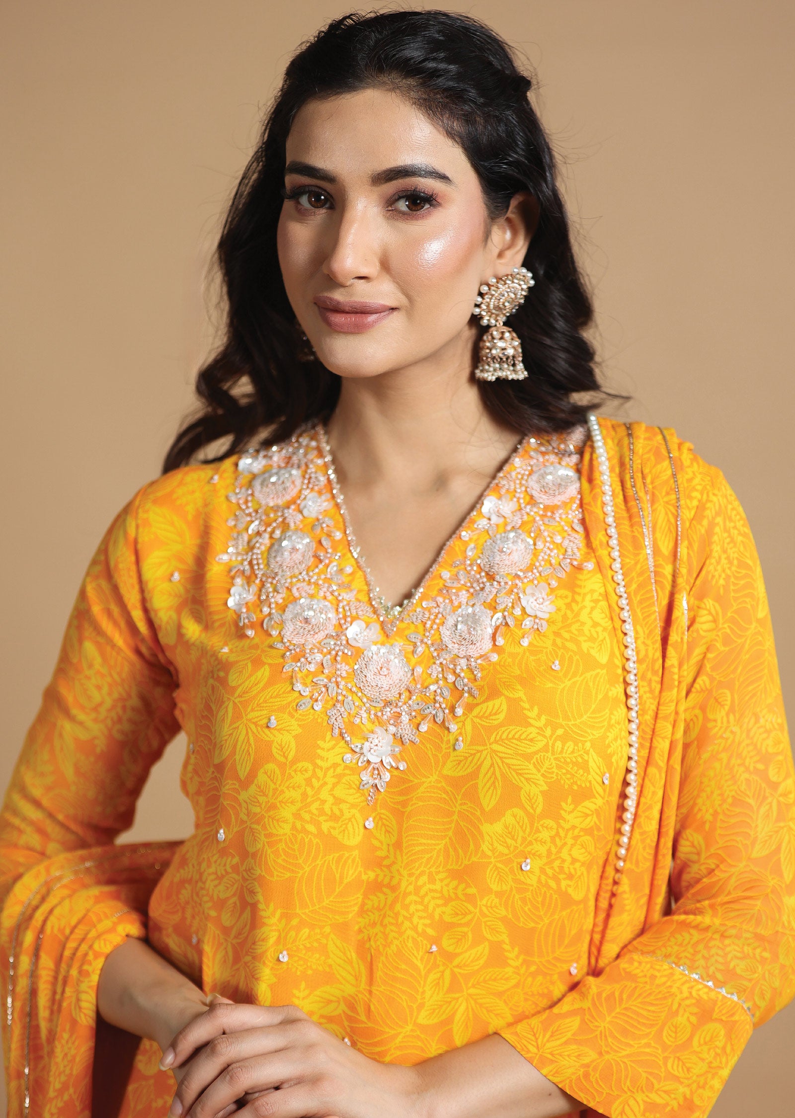 Yellow Georgette Shararas/Ghararas