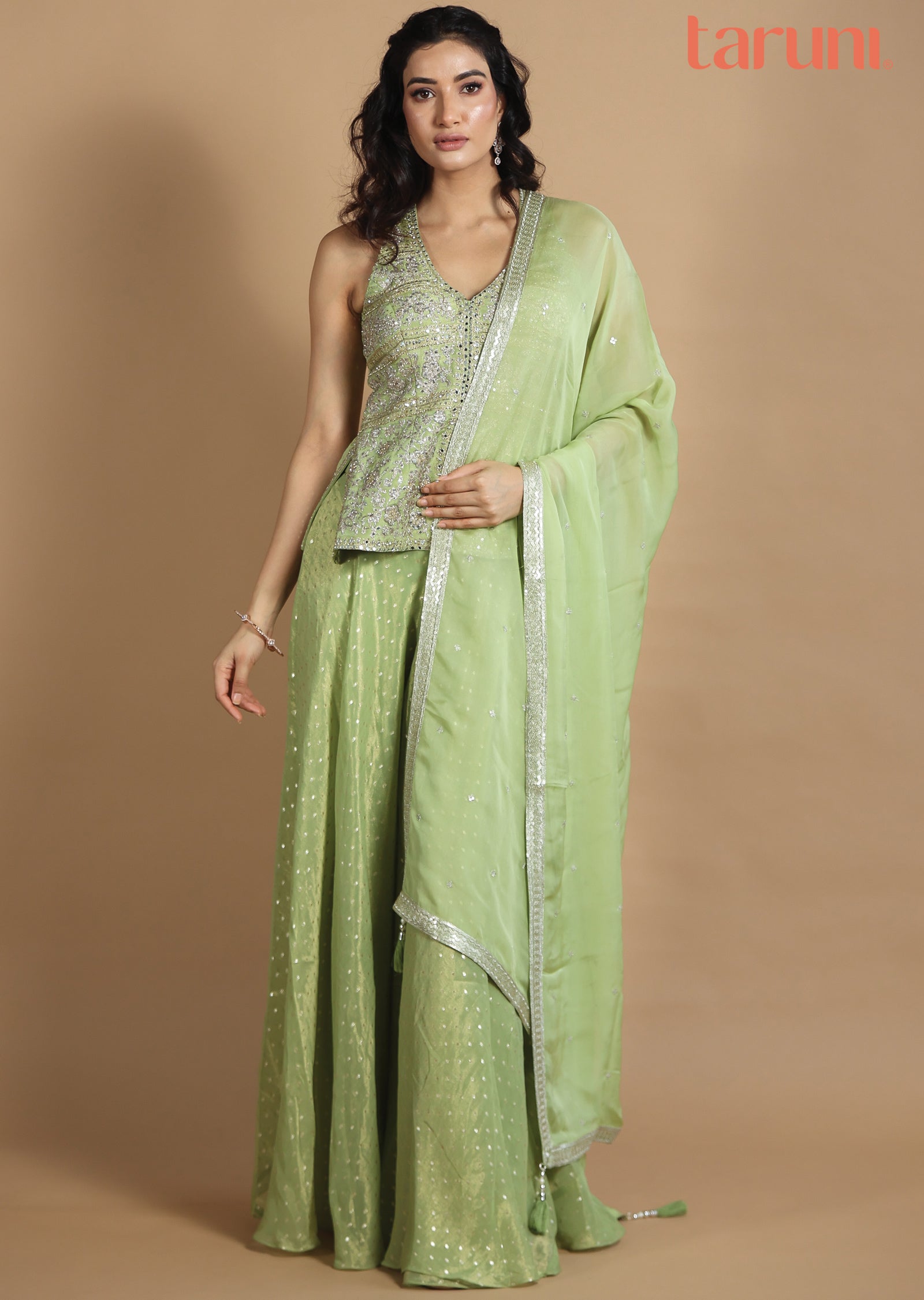 Light Green Tissue Silk Shararas/Ghararas