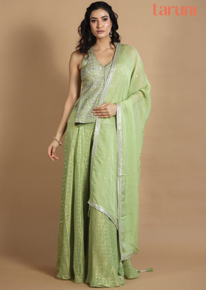 Light Green Tissue Silk Kurti with Zardosi & Stone Work