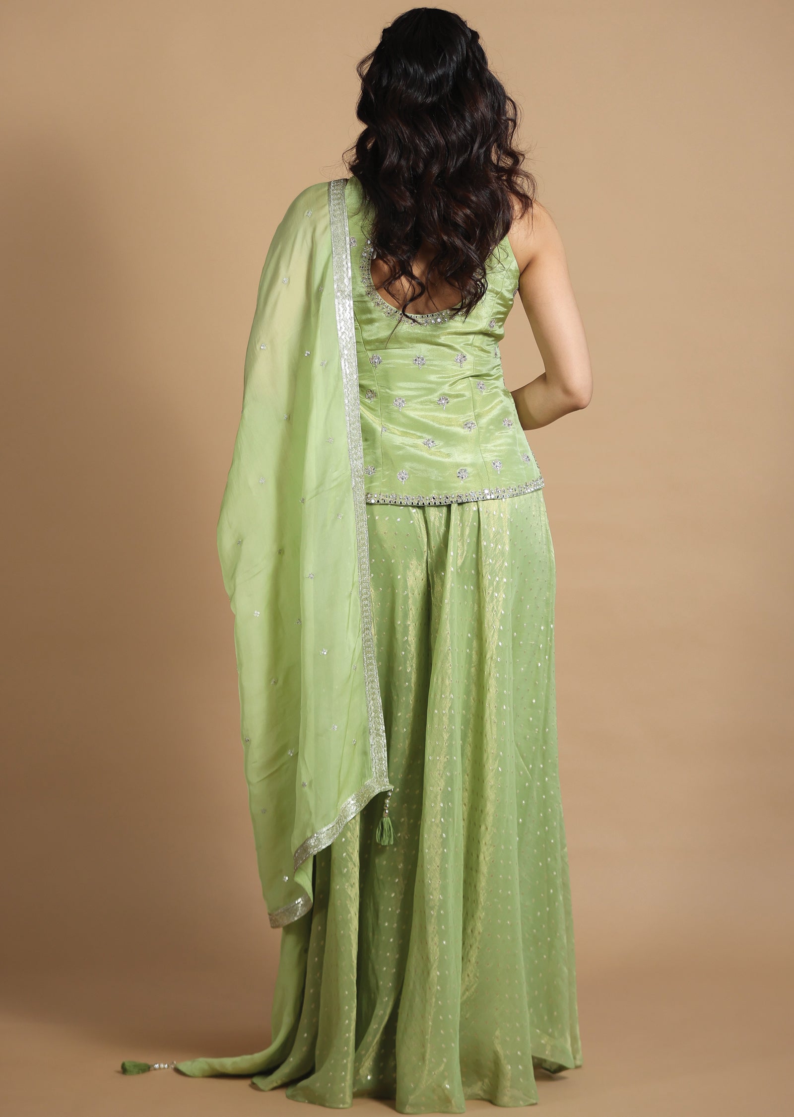 Light Green Tissue Silk Shararas/Ghararas