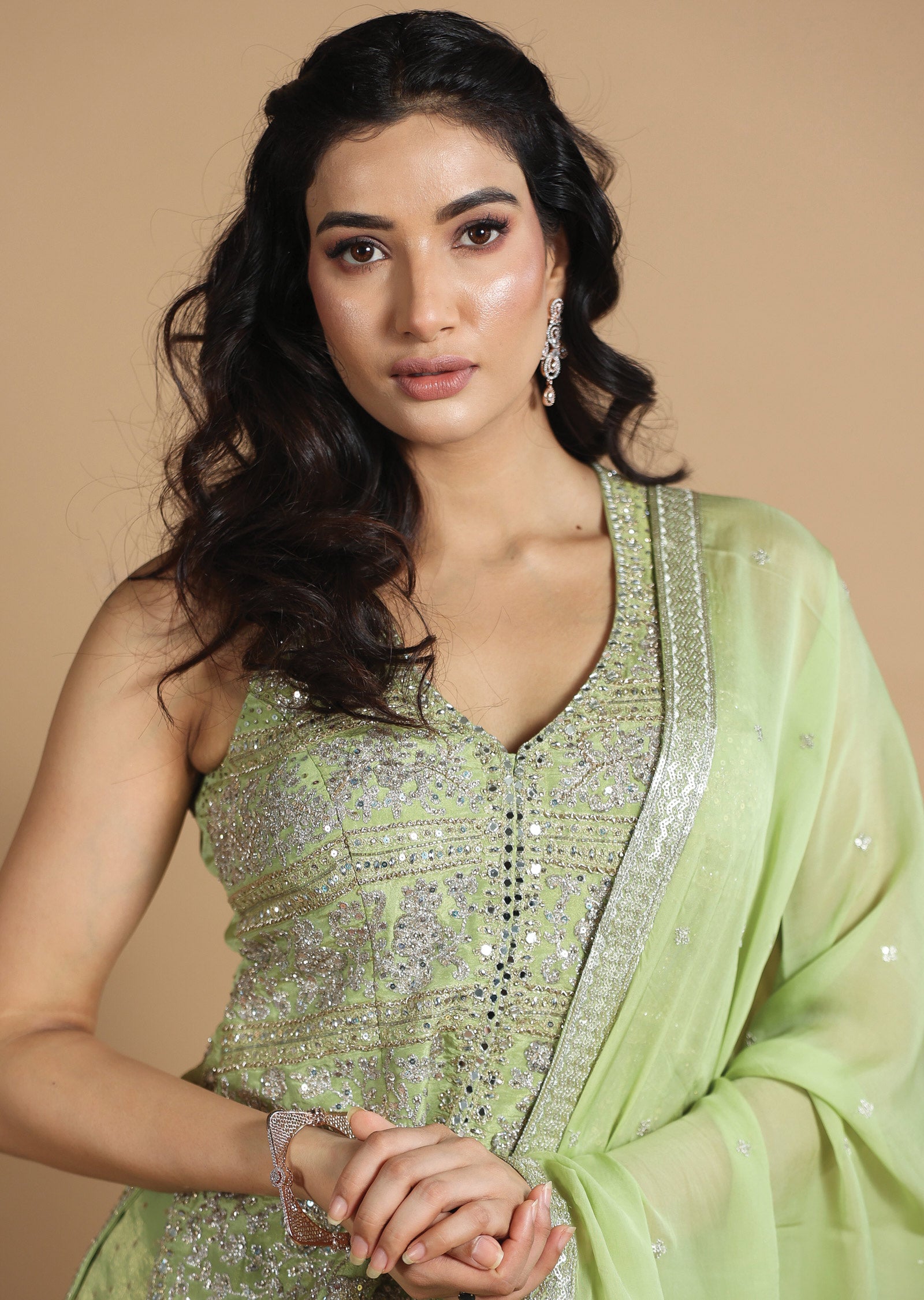 Light Green Tissue Silk Shararas/Ghararas