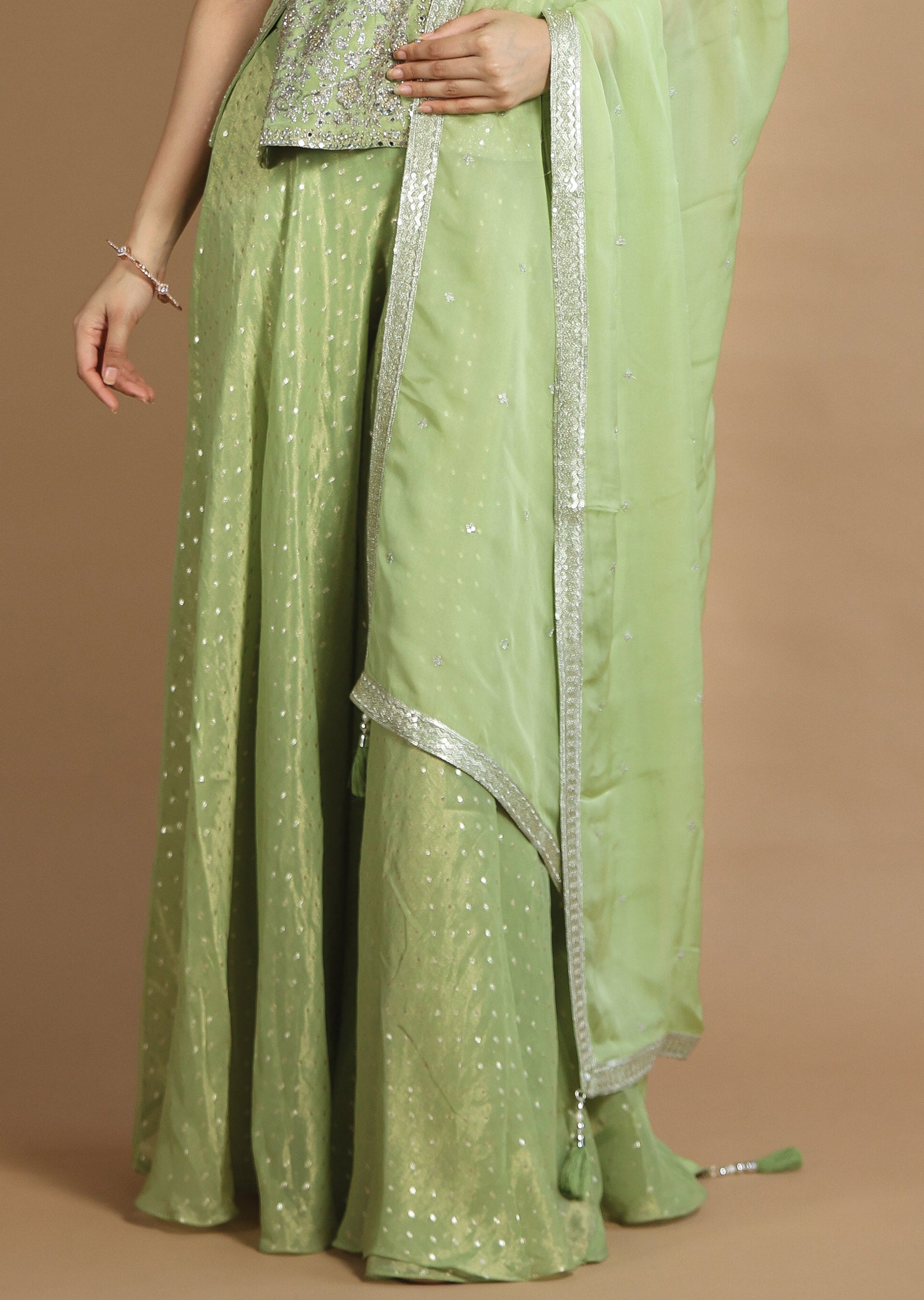 Light Green Tissue Silk Shararas/Ghararas