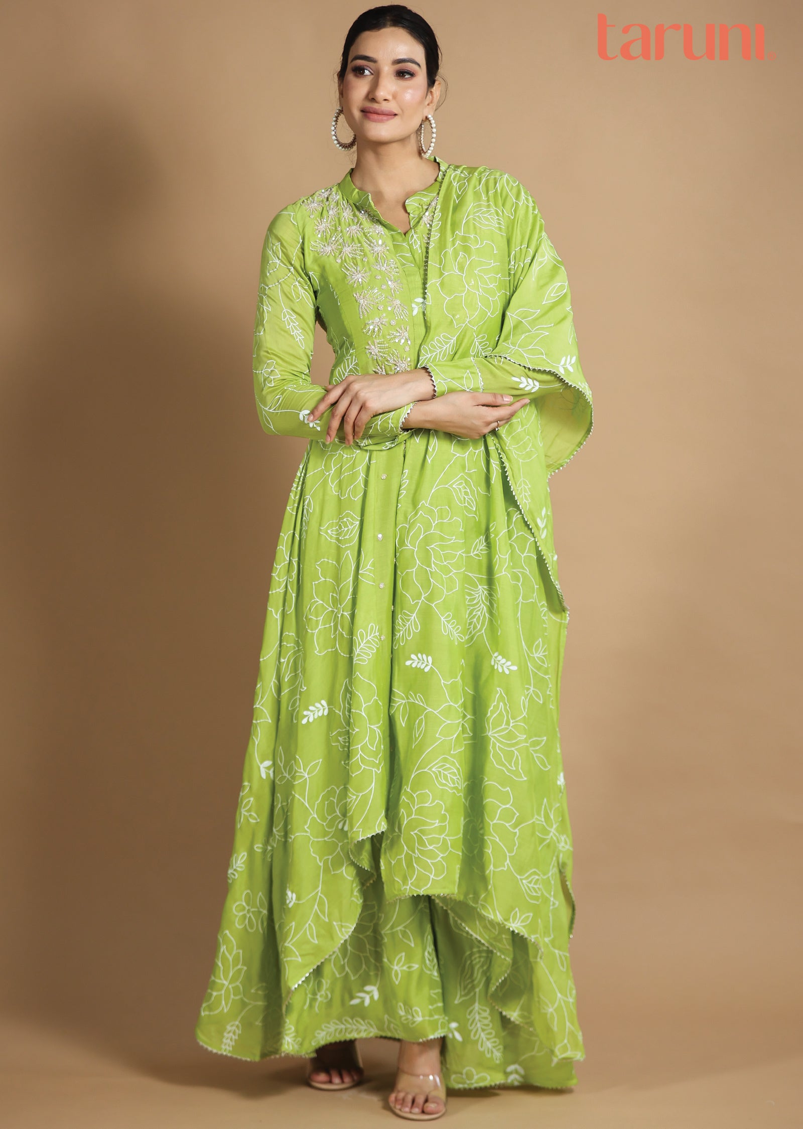 Parrot Green Muslin Chanderi Shararas/Ghararas