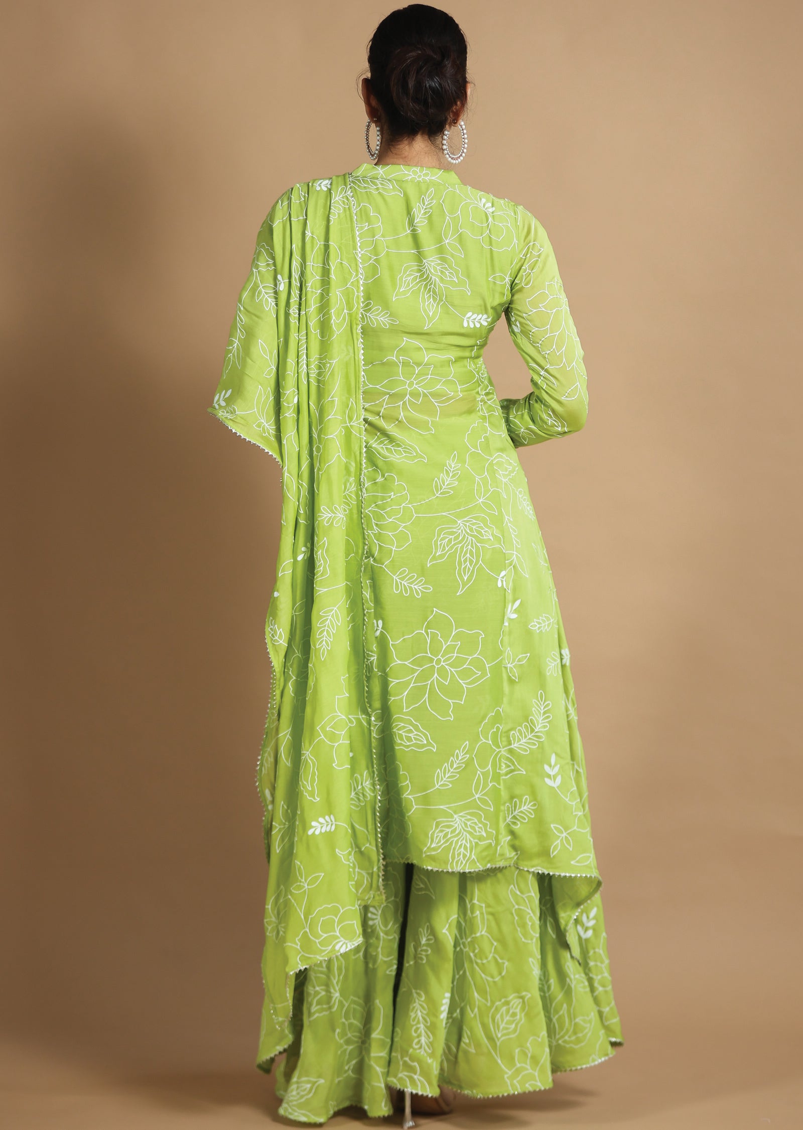 Parrot Green Muslin Chanderi Shararas/Ghararas