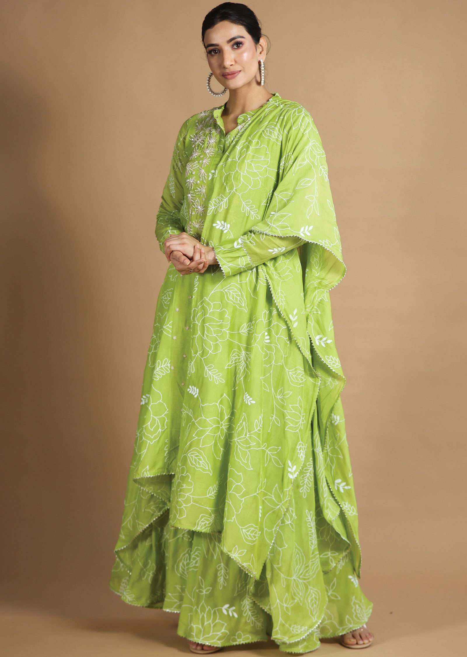 Parrot Green Muslin Chanderi Shararas/Ghararas