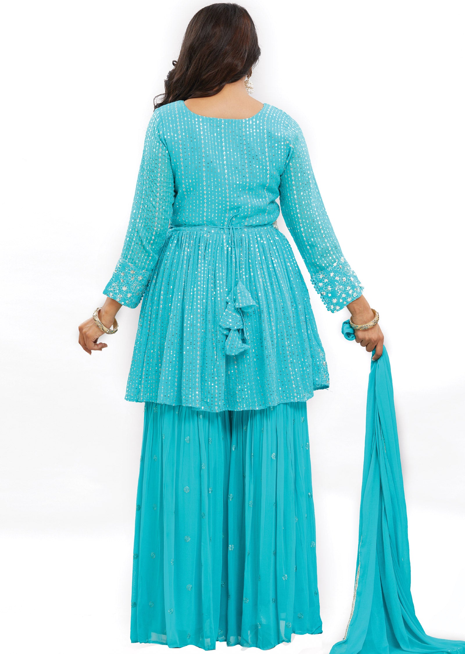 Sea Green Georgette Shararas/Ghararas