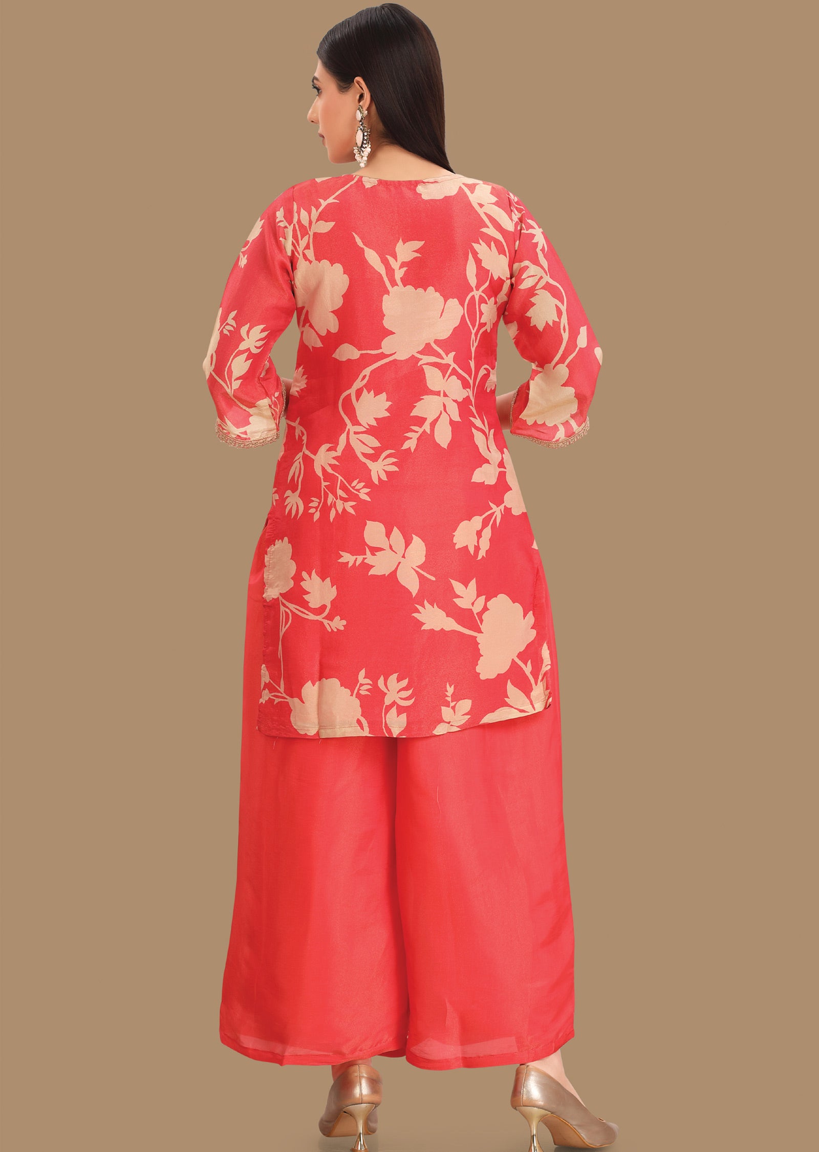 Coral Pink Tissue Banaras Shararas Ghararas