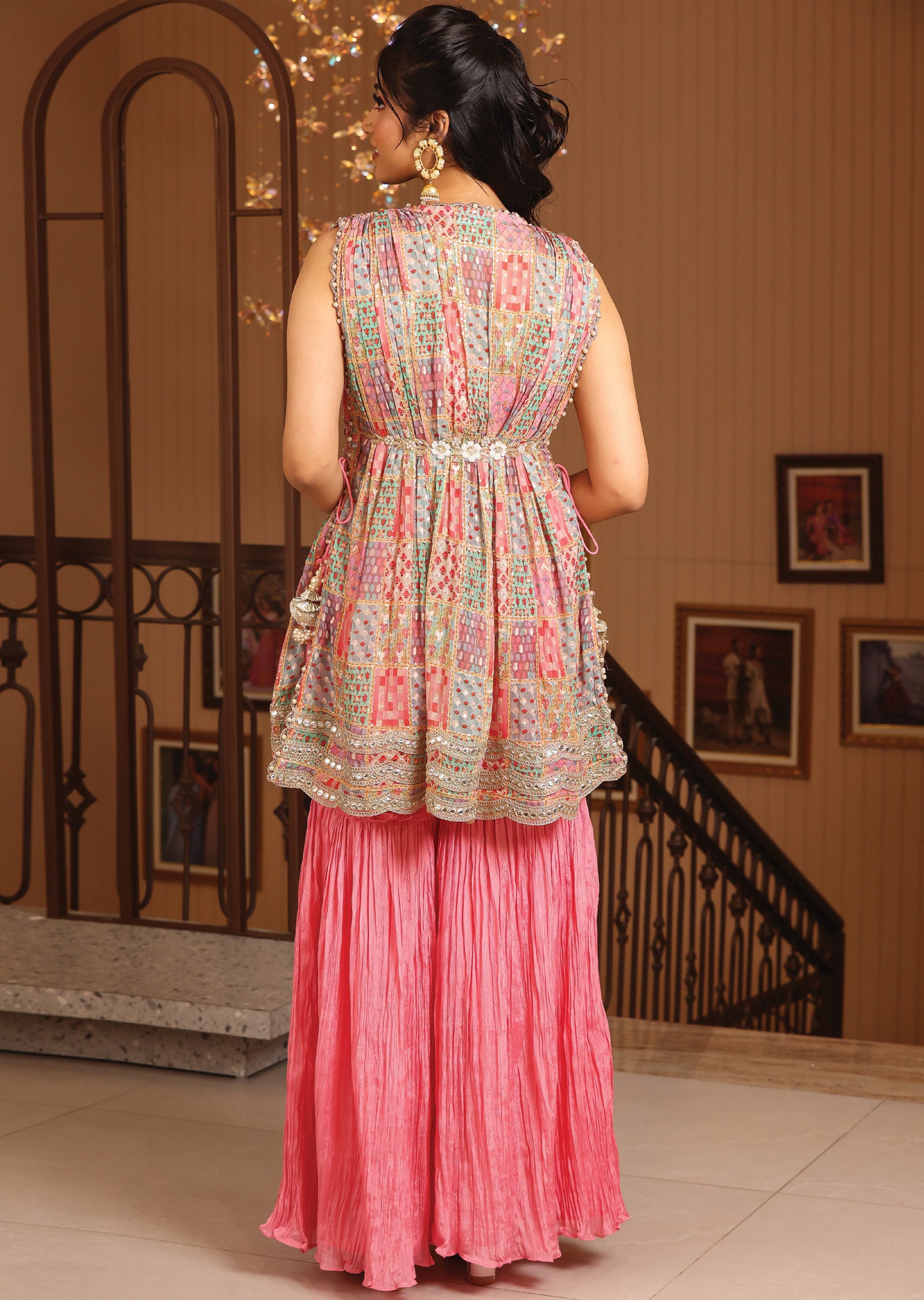 Pink Chinnon & Georgette Shararas Ghararas Set