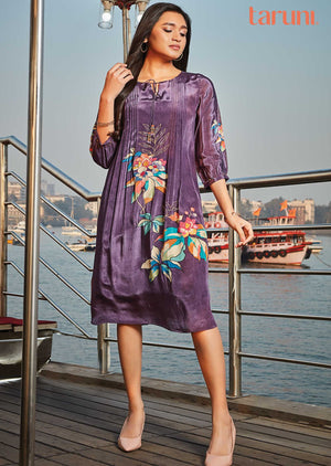 Purple Crepe Frock Style Kurti