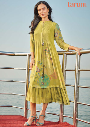 Mehendi Green Georgette Frock Style Kurti