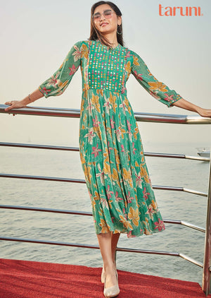 Green Georgette Frock Style Kurti