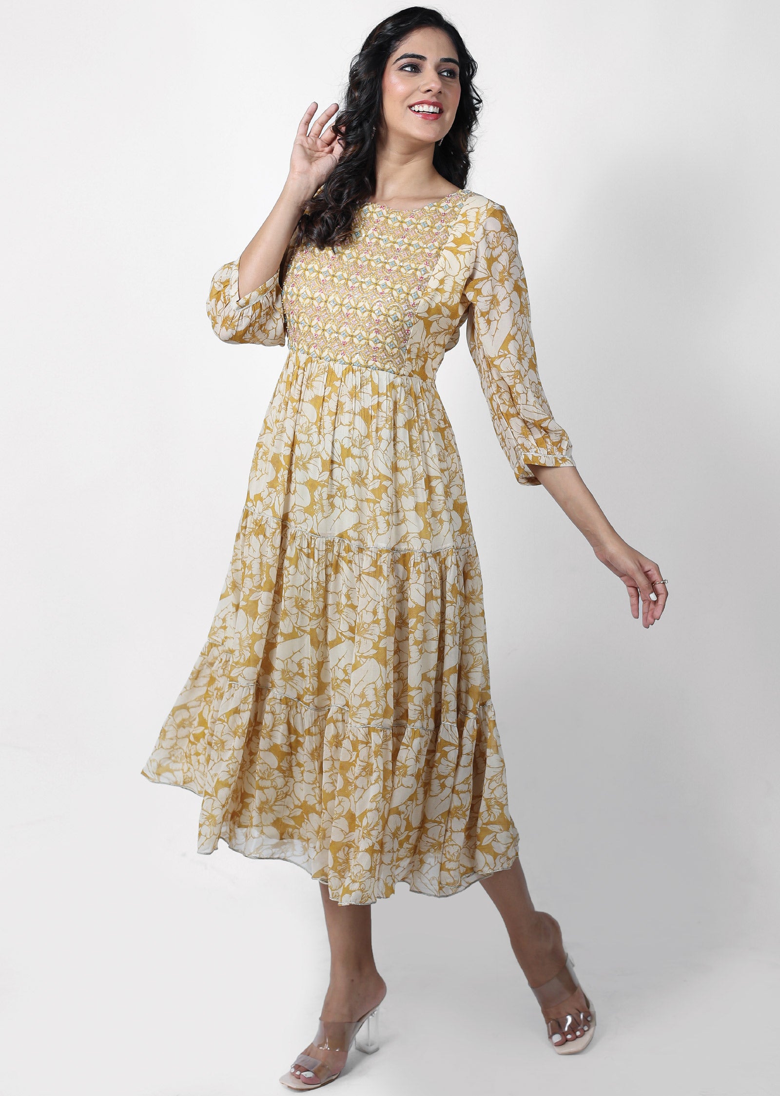 Mustard Georgette Kurti Frock Style