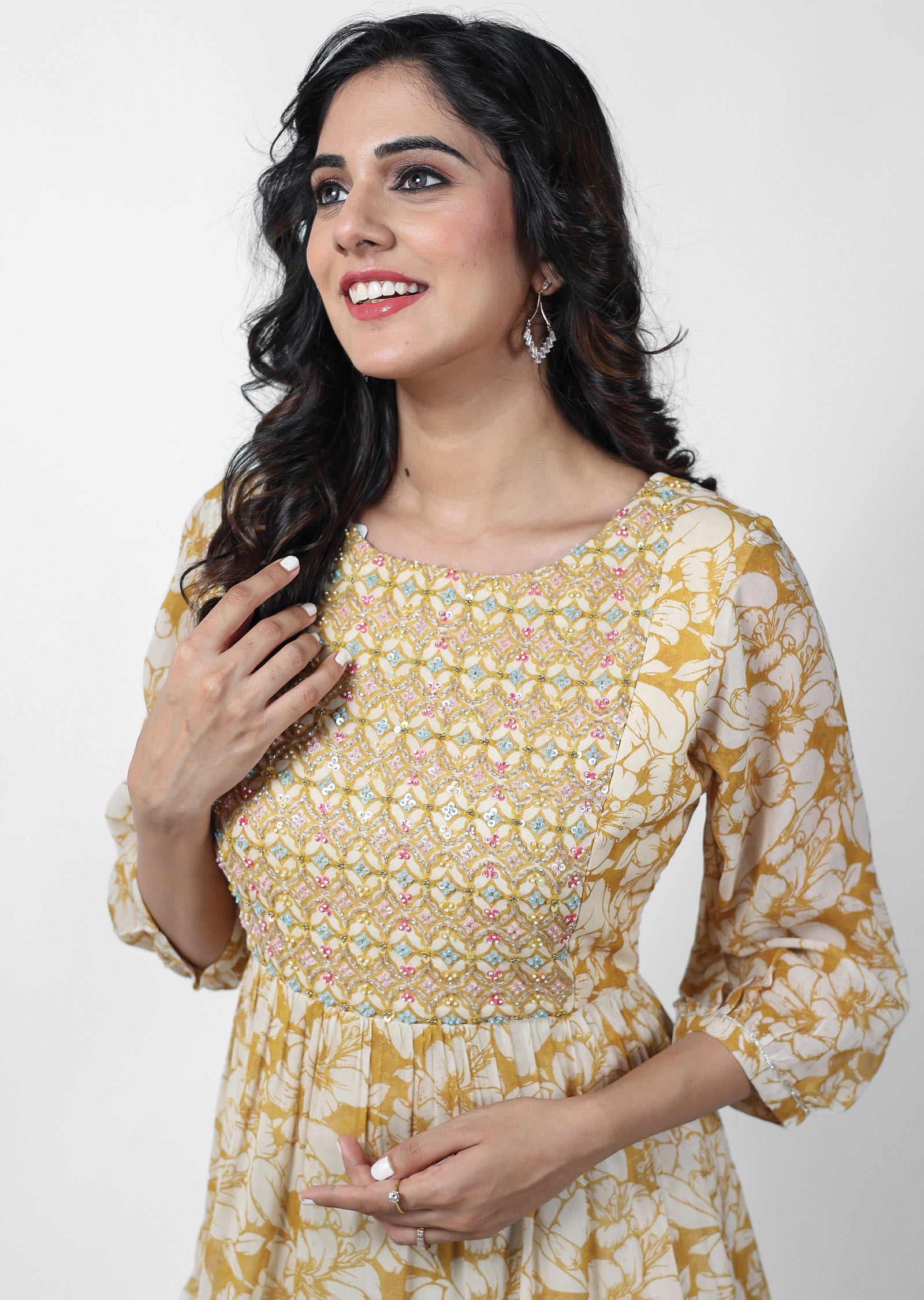 Mustard Georgette Kurti Frock Style