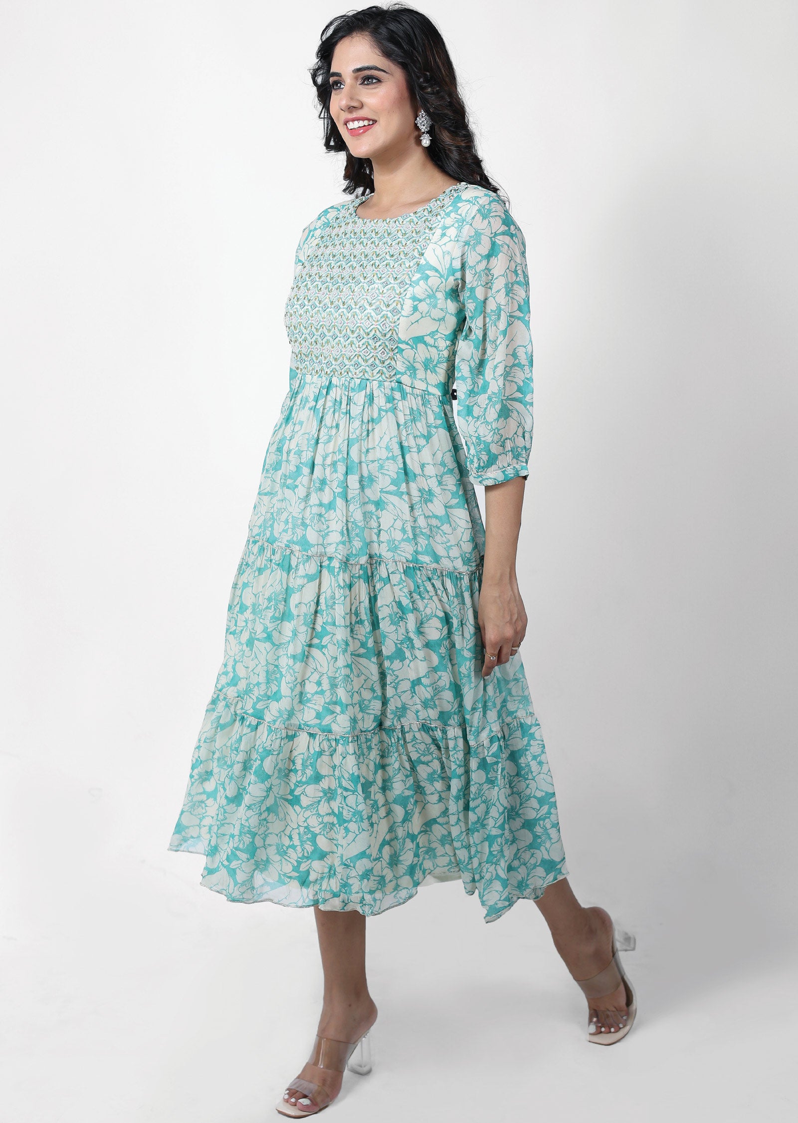 Sea Green Georgette Kurti Frock Style