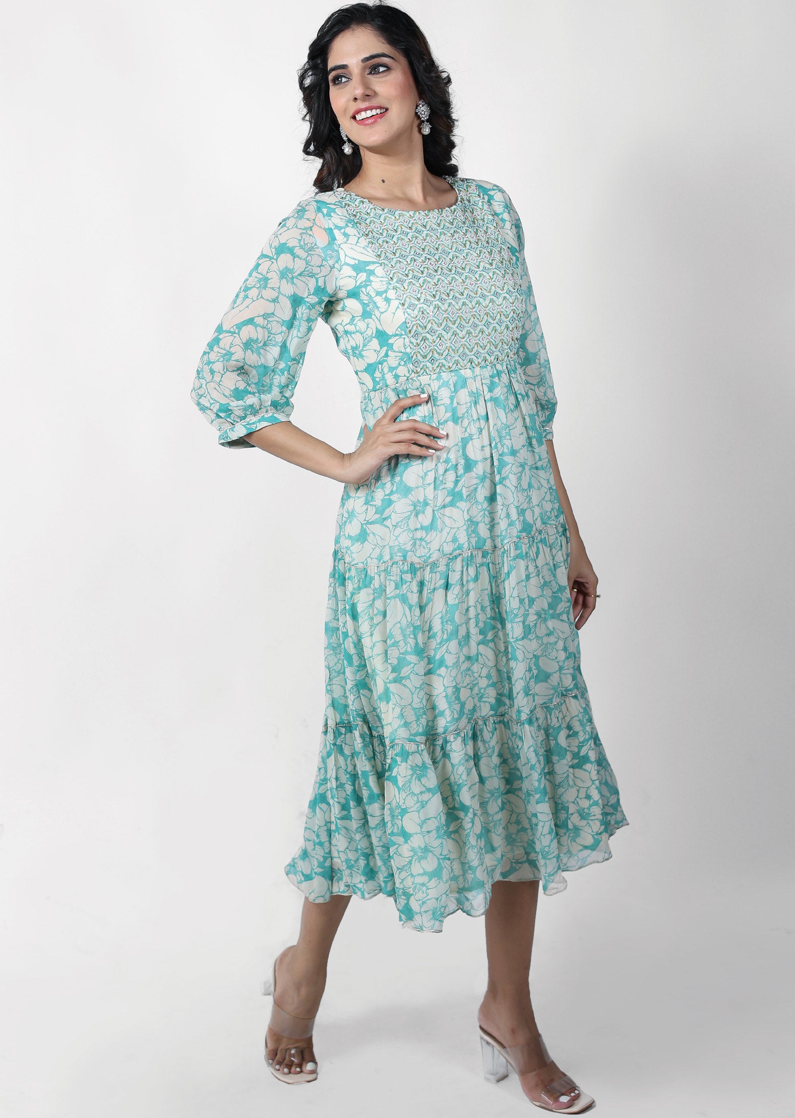 Sea Green Georgette Kurti Frock Style