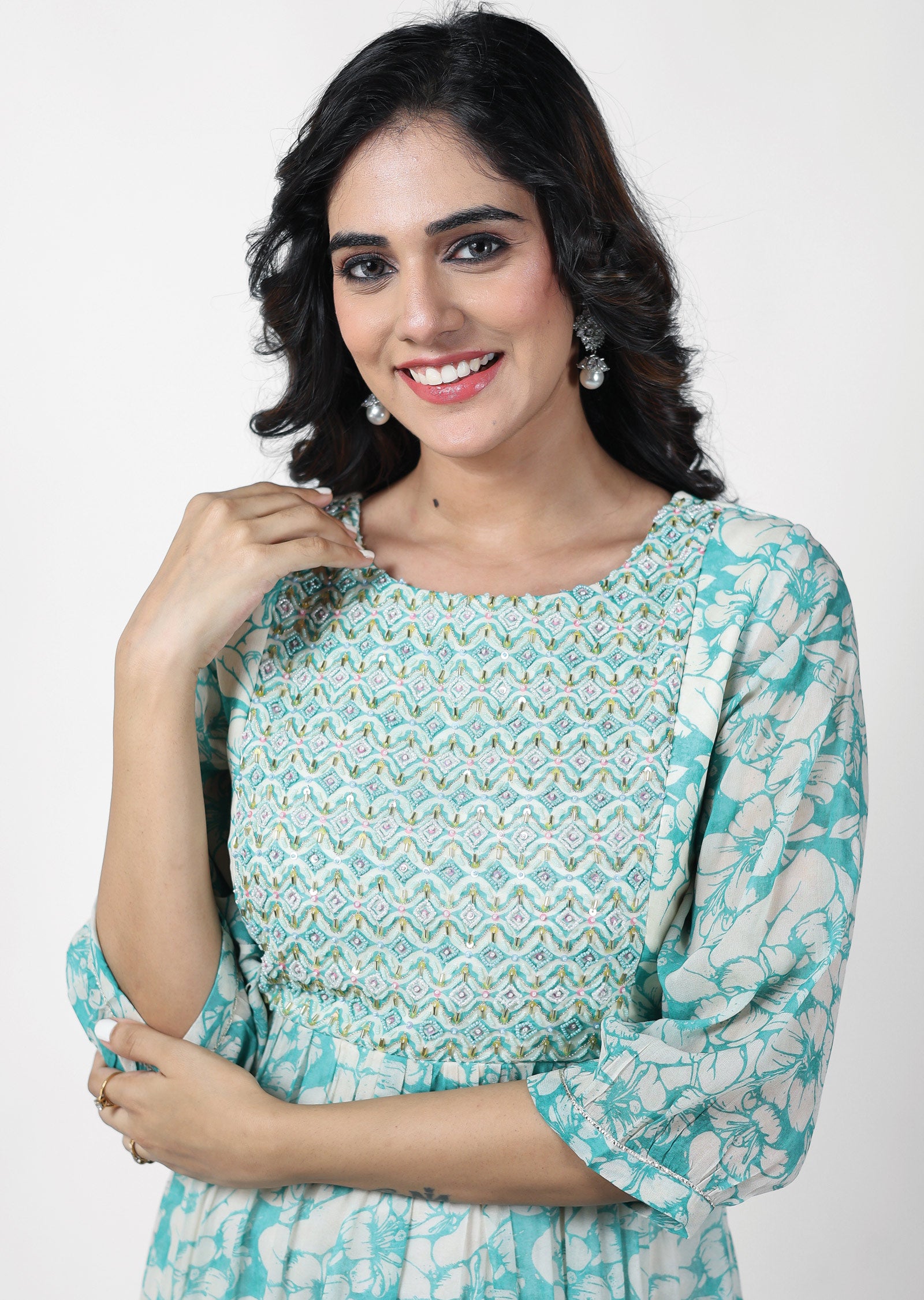 Sea Green Georgette Kurti Frock Style