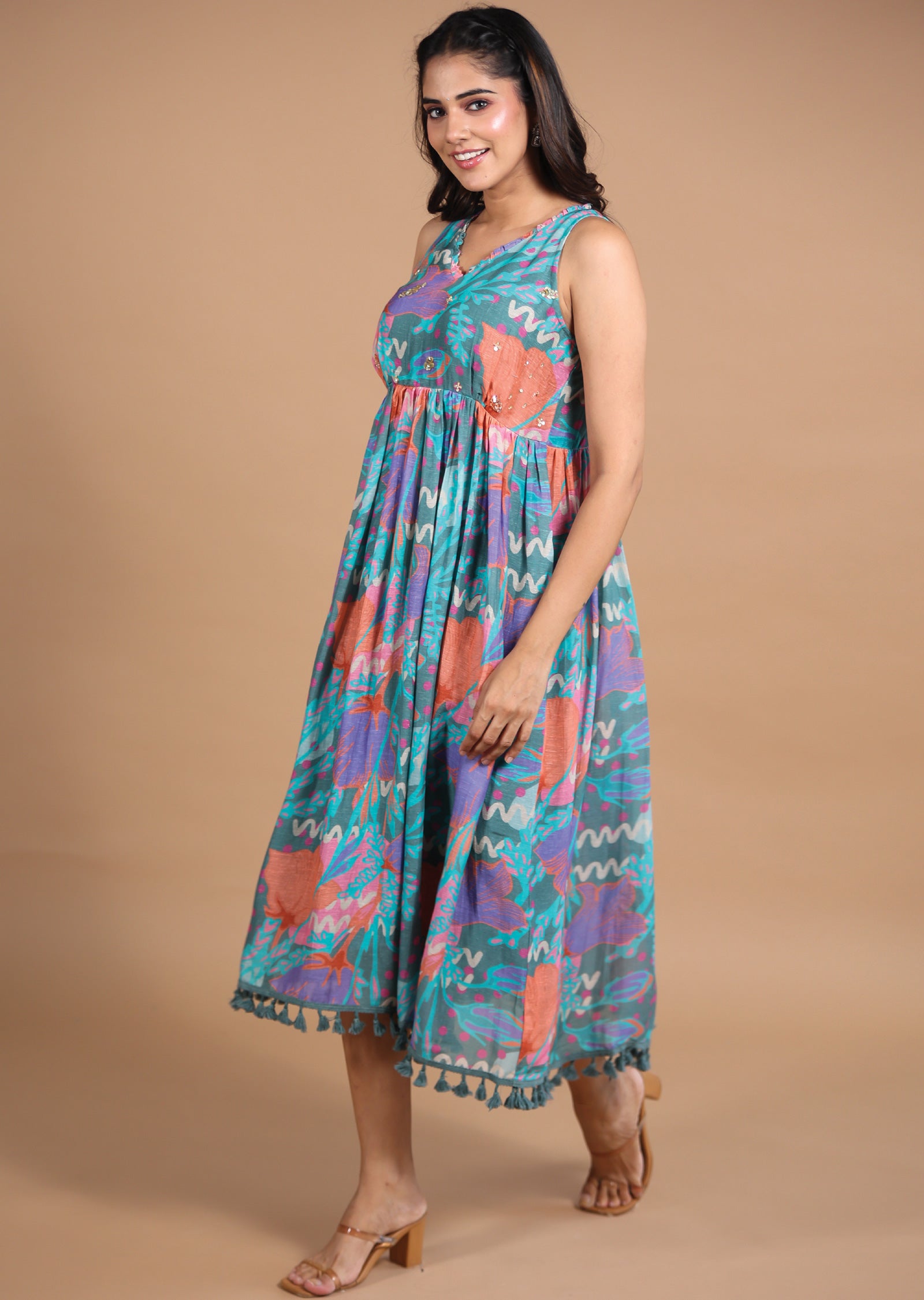 Multi Color Linen Silk Kurti Frock Style