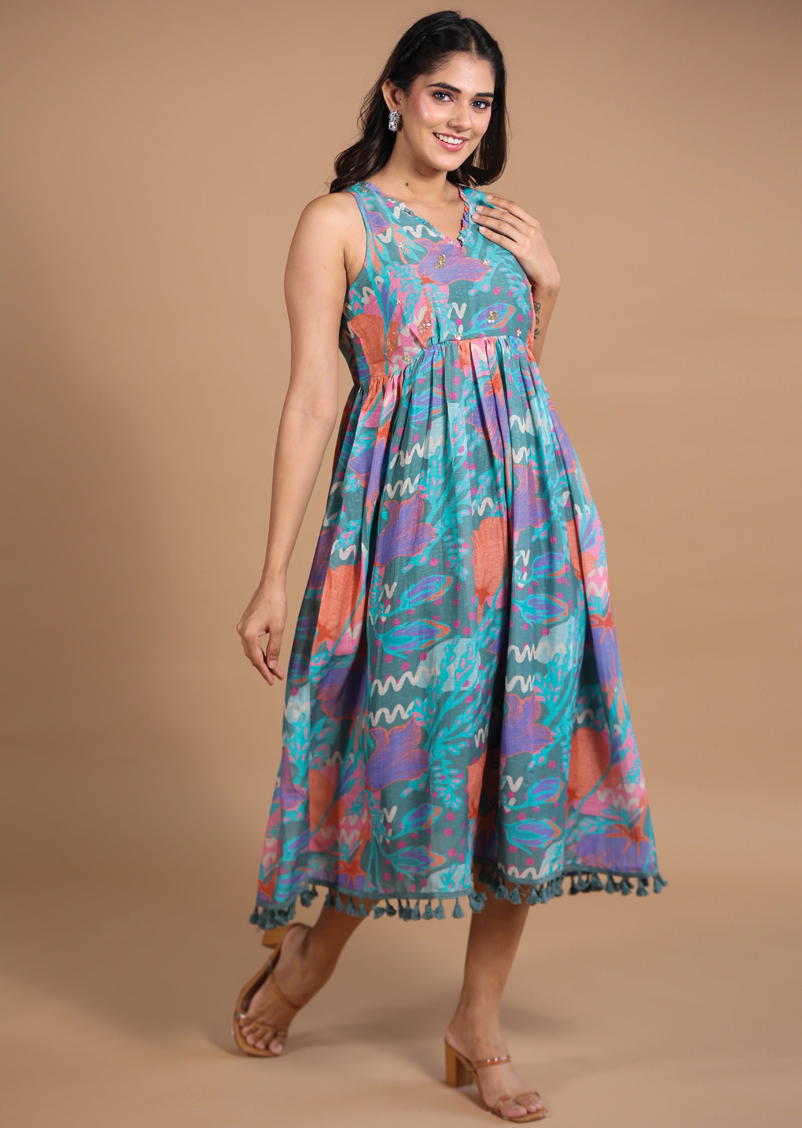 Multi Color Linen Silk Kurti Frock Style