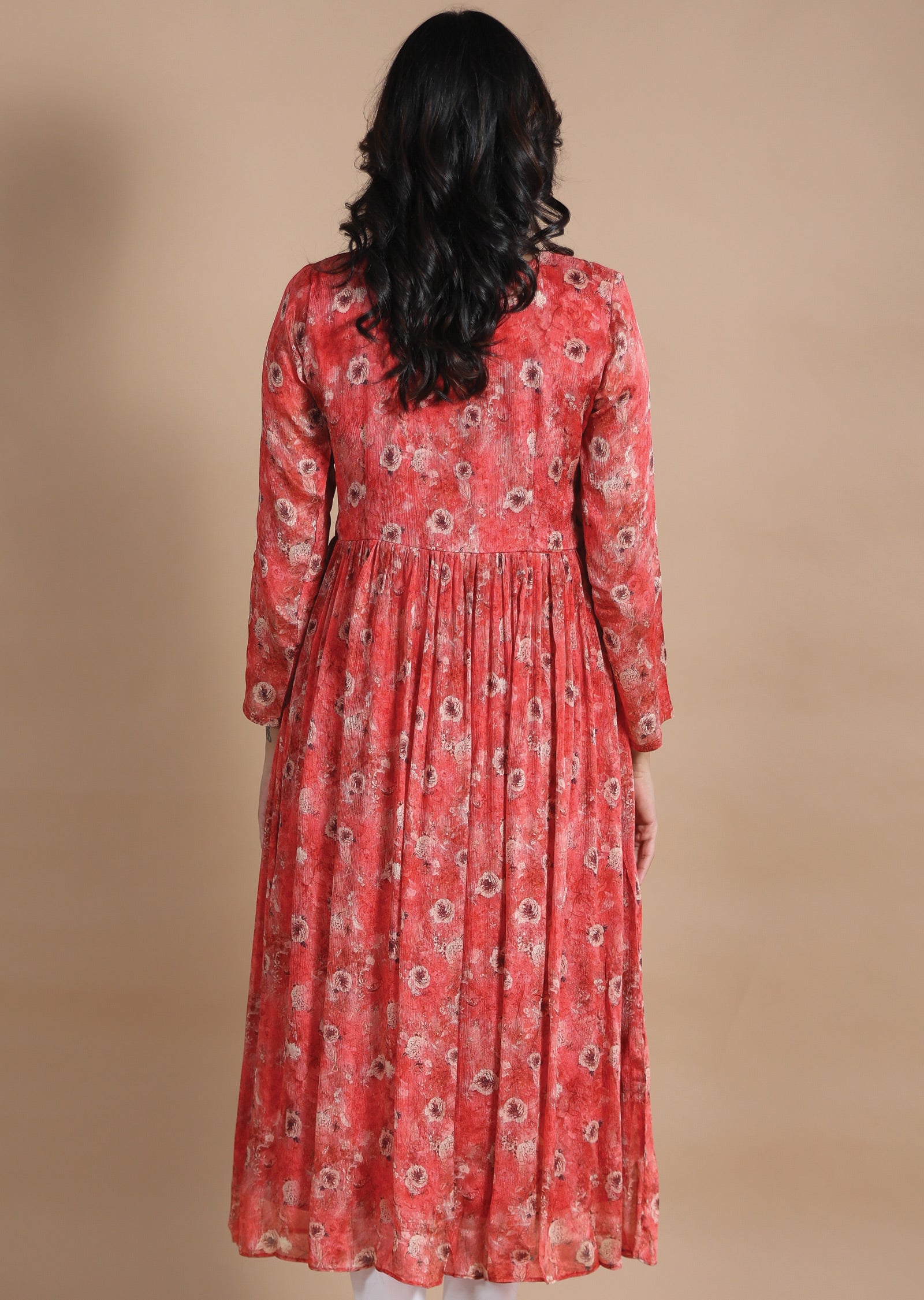 Rust Chinnon Kurti Frock Style