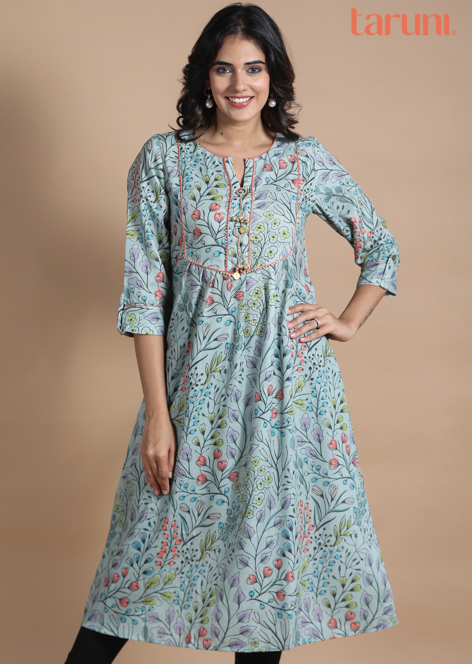 Dusty Green Cotton Kurti Frock Style