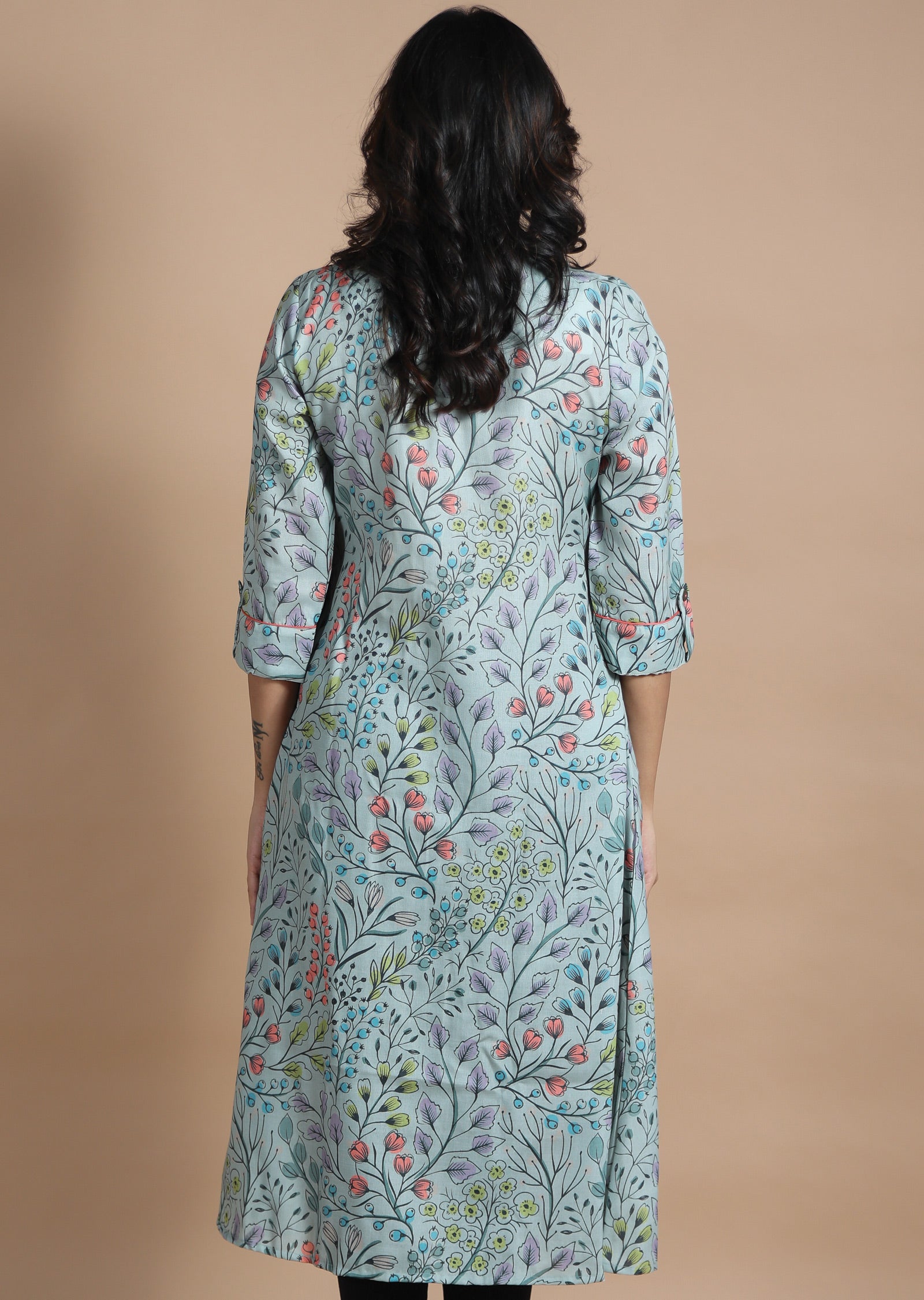 Dusty Green Cotton Kurti Frock Style