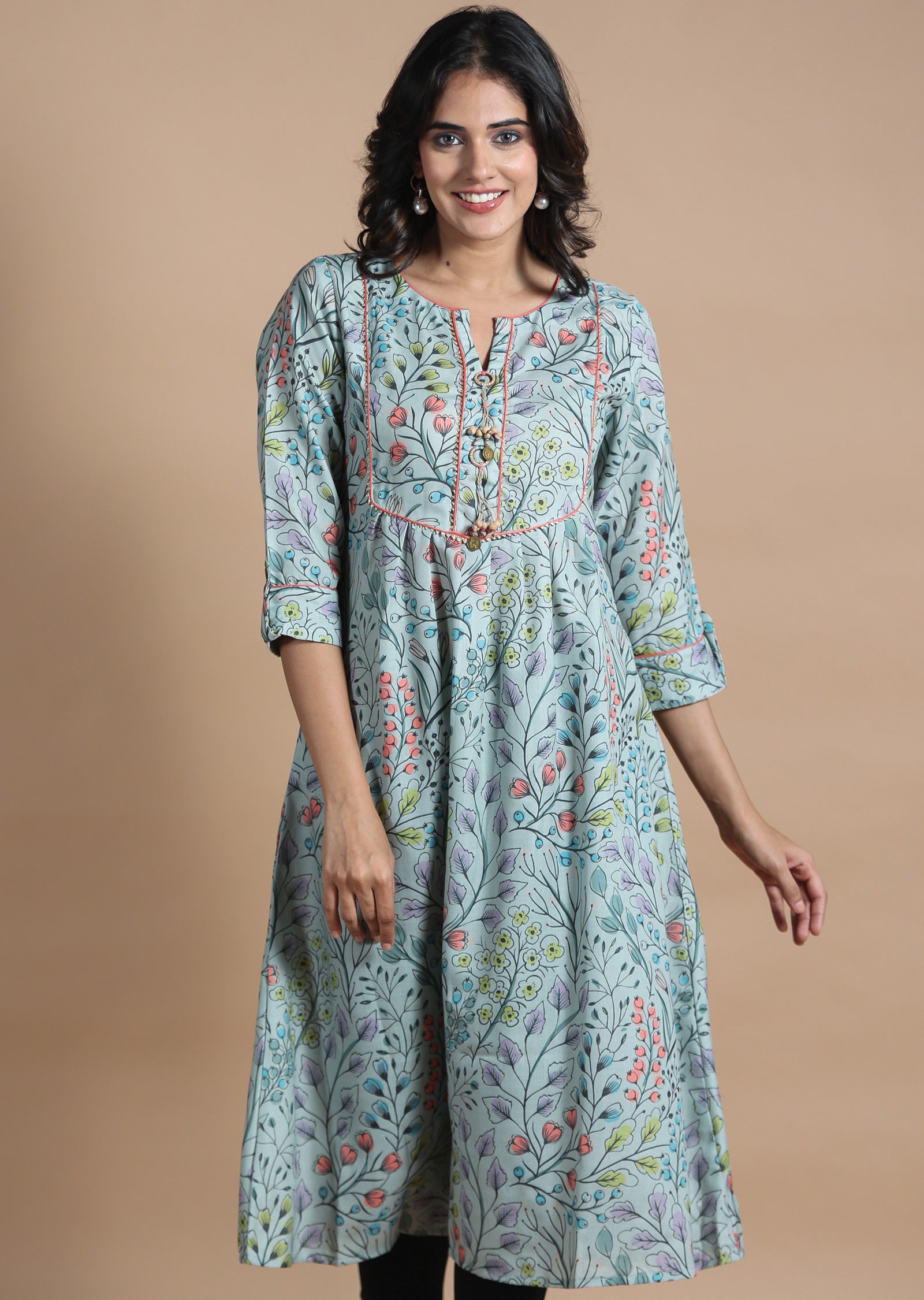 Dusty Green Cotton Kurti Frock Style