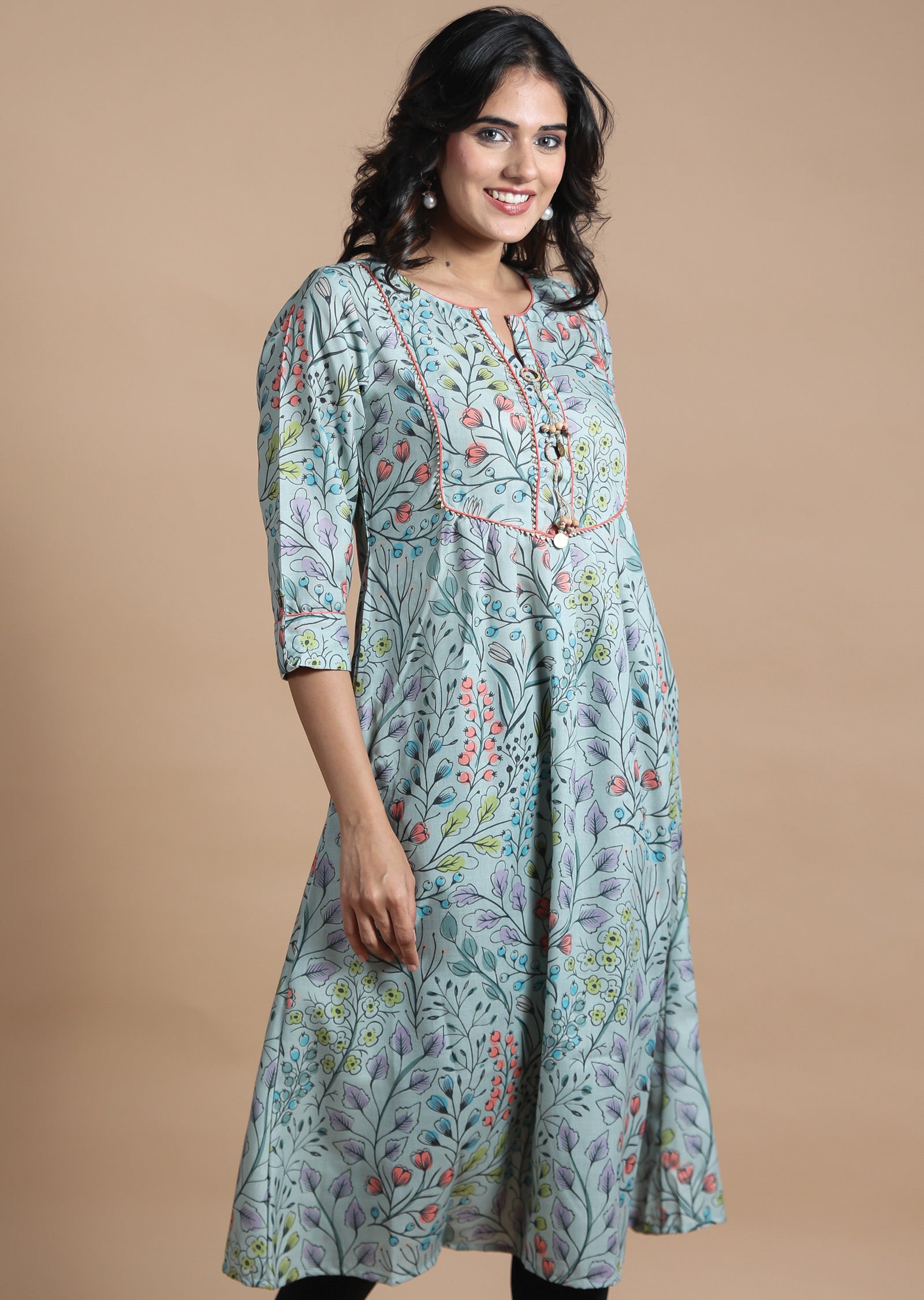 Dusty Green Cotton Kurti Frock Style