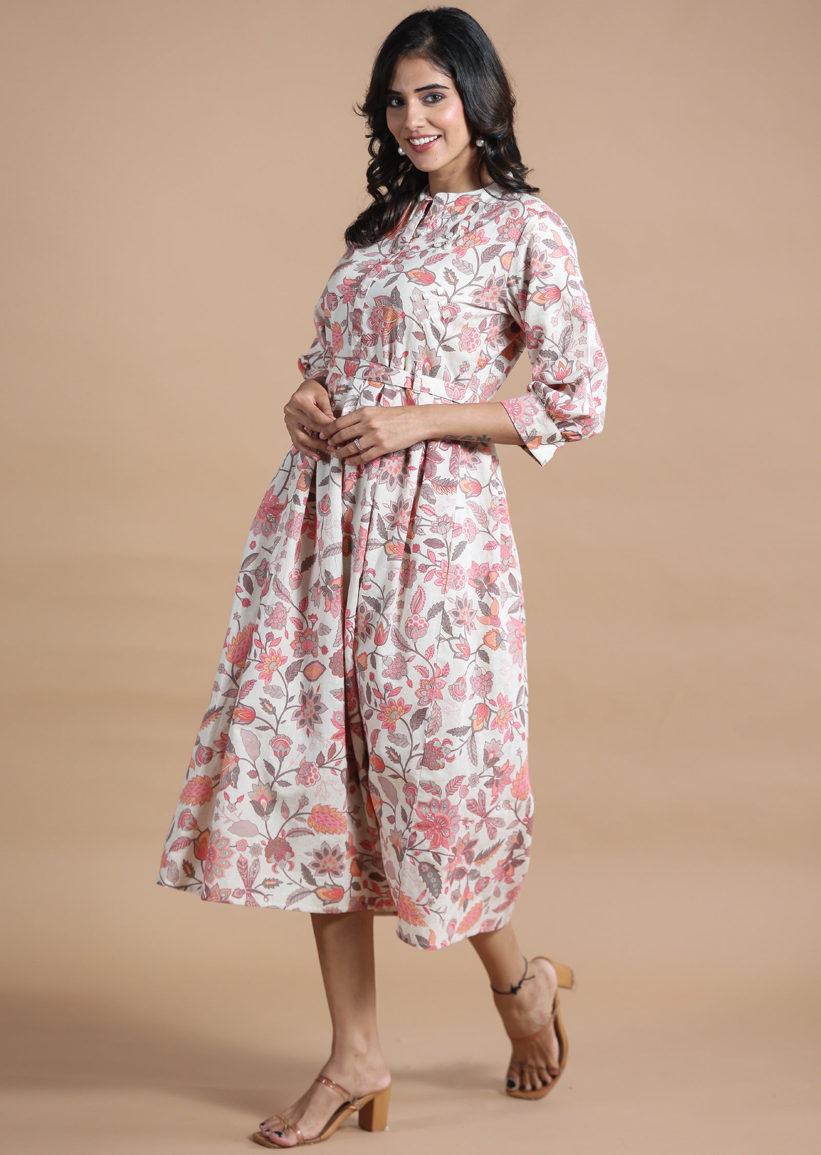 Beige Cotton Kurti Frock Style