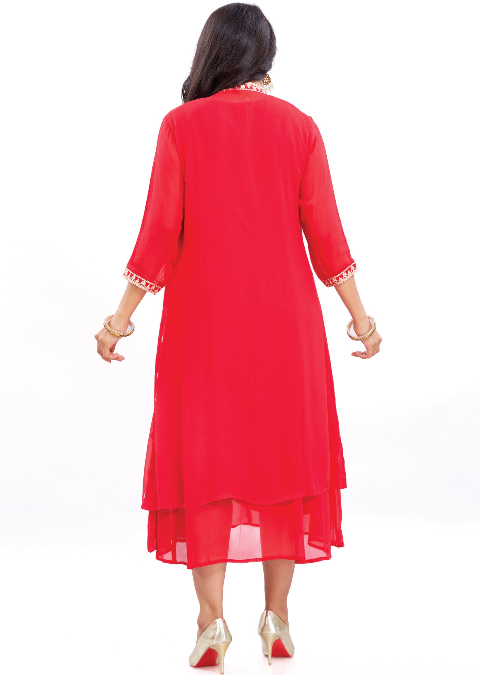 Red Georgette Kurti Frock Style