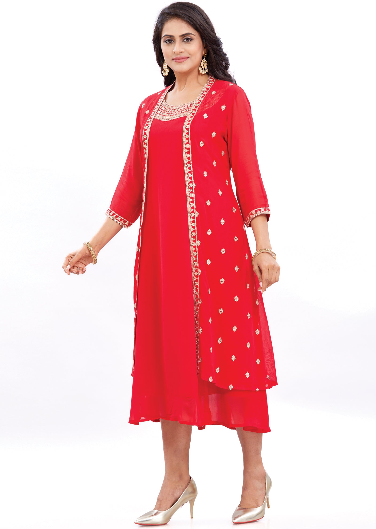 Red Georgette Kurti Frock Style