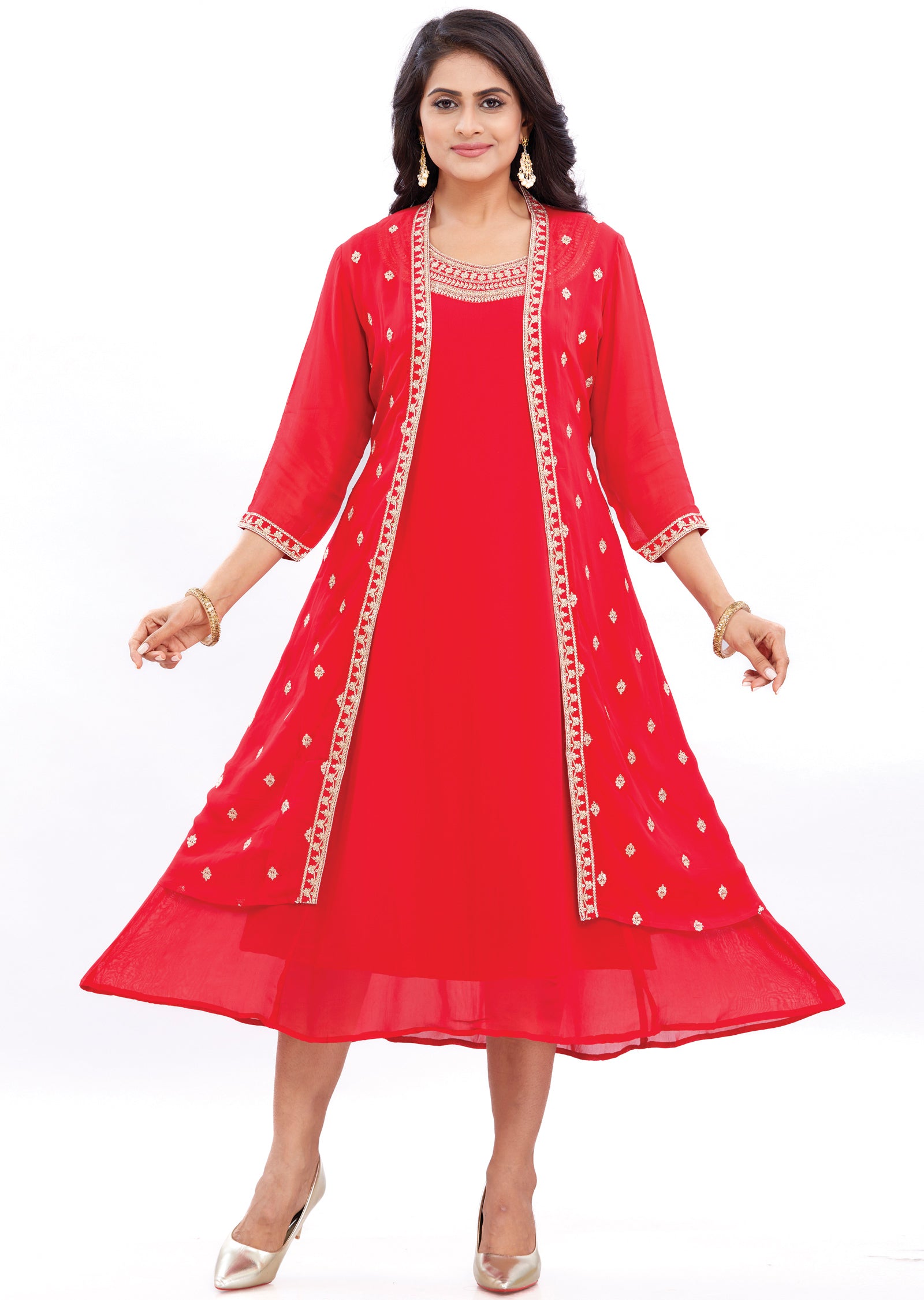 Red Georgette Kurti Frock Style