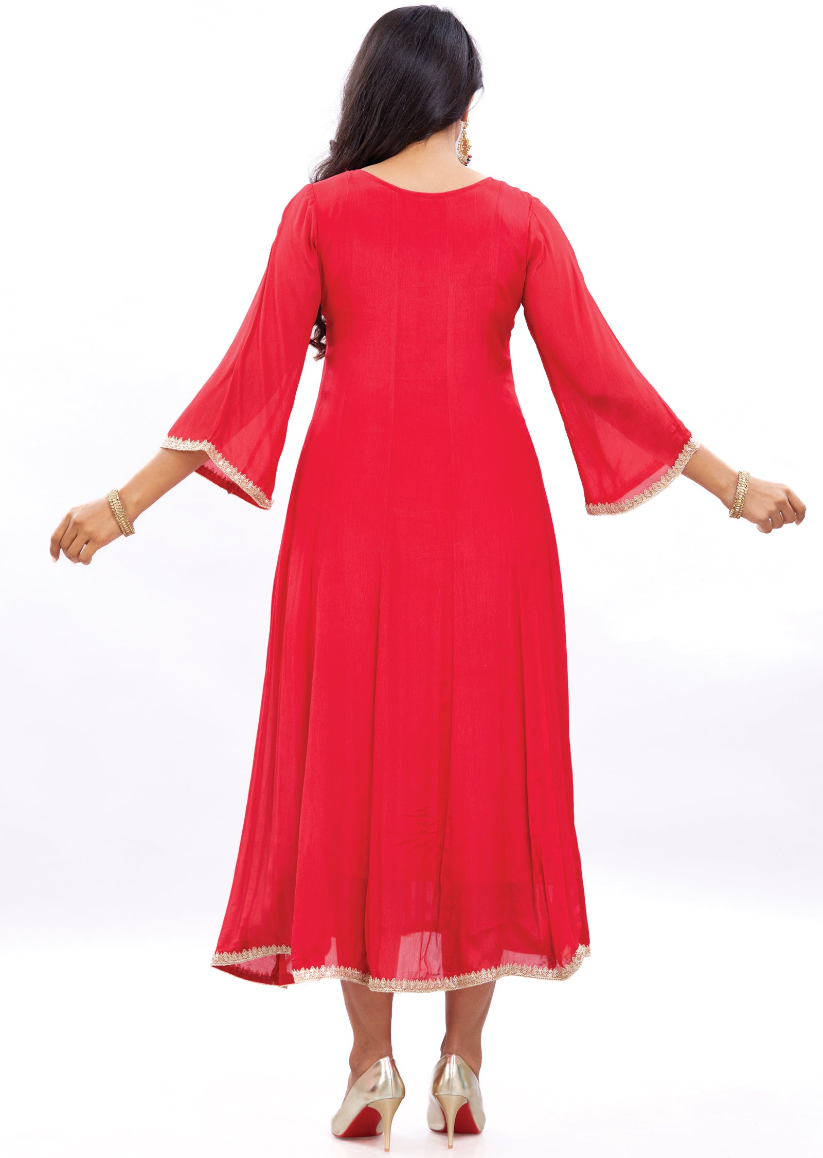 Red Chinnon Kurti Frock Style