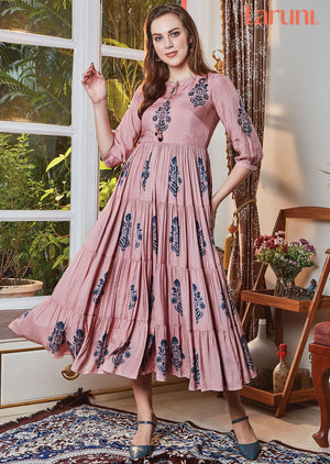 Dusty Pink Soft Silk Kurti Frock Style