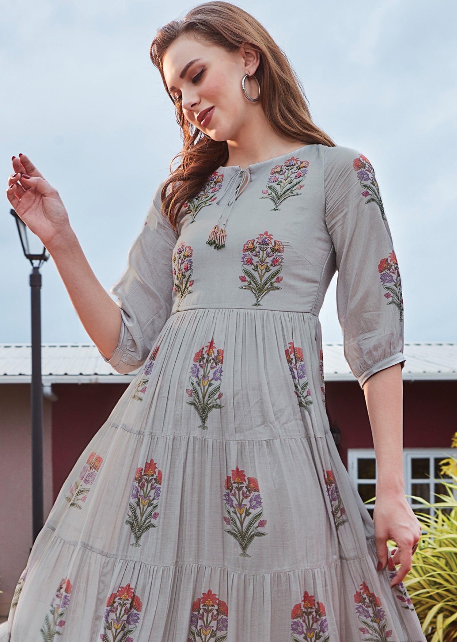 Light Grey Muslin Kurti Frock Style