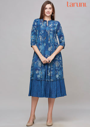 Blue Crepe Kurti Frock Style