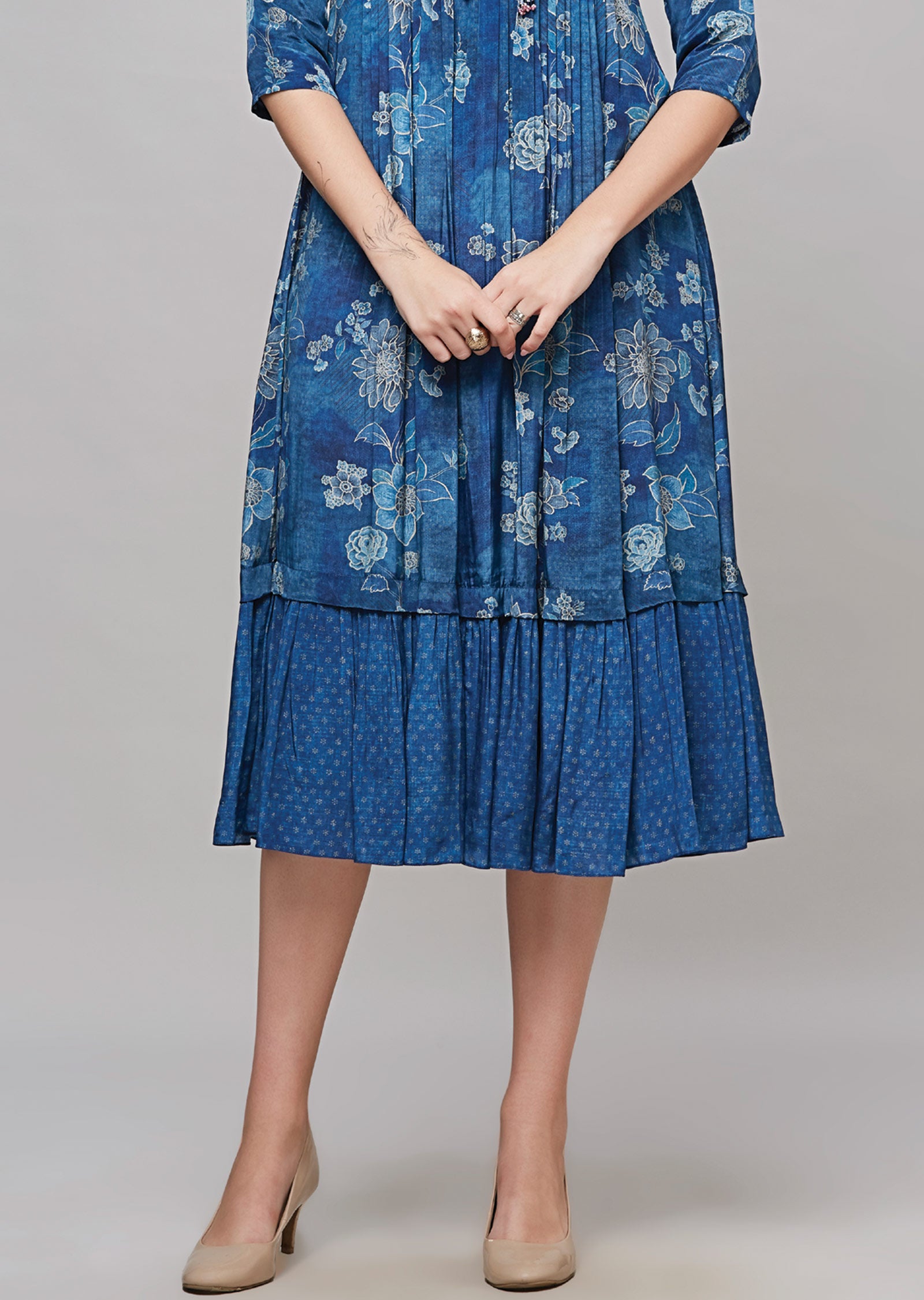 Blue Crepe Kurti Frock Style