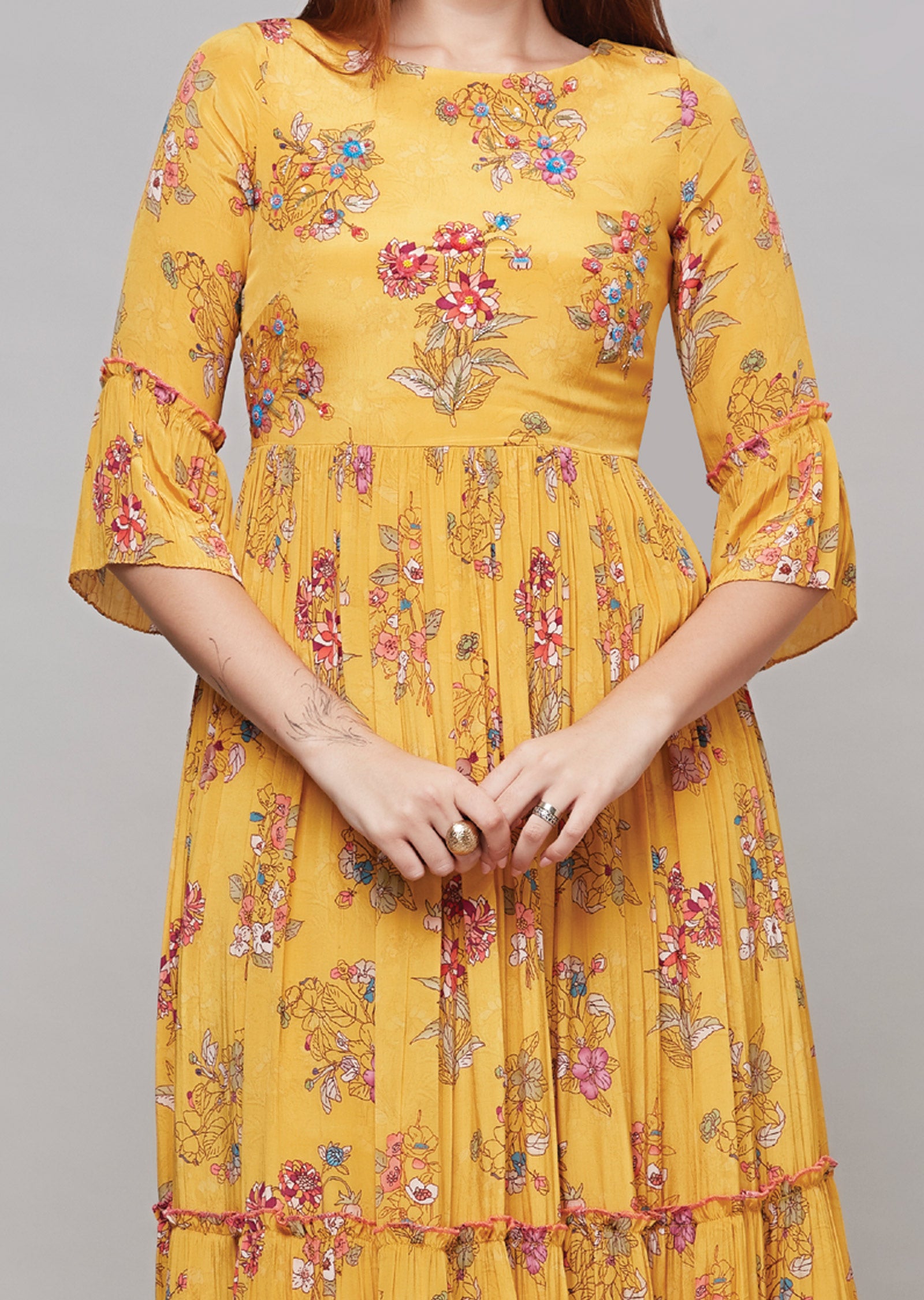 Yellow Crepe Kurti Frock Style