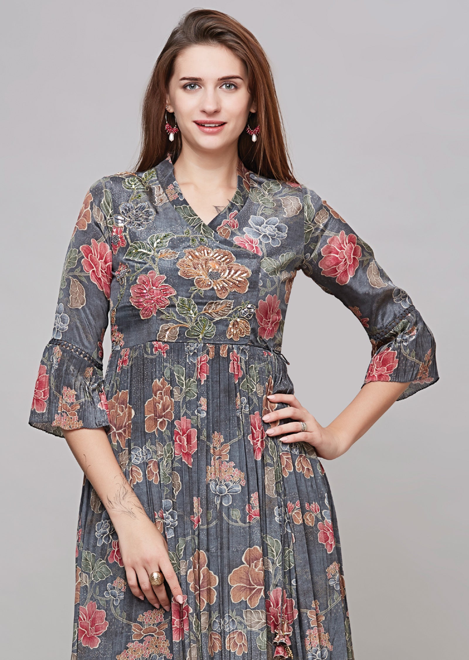 Grey Crepe Kurti Frock Style