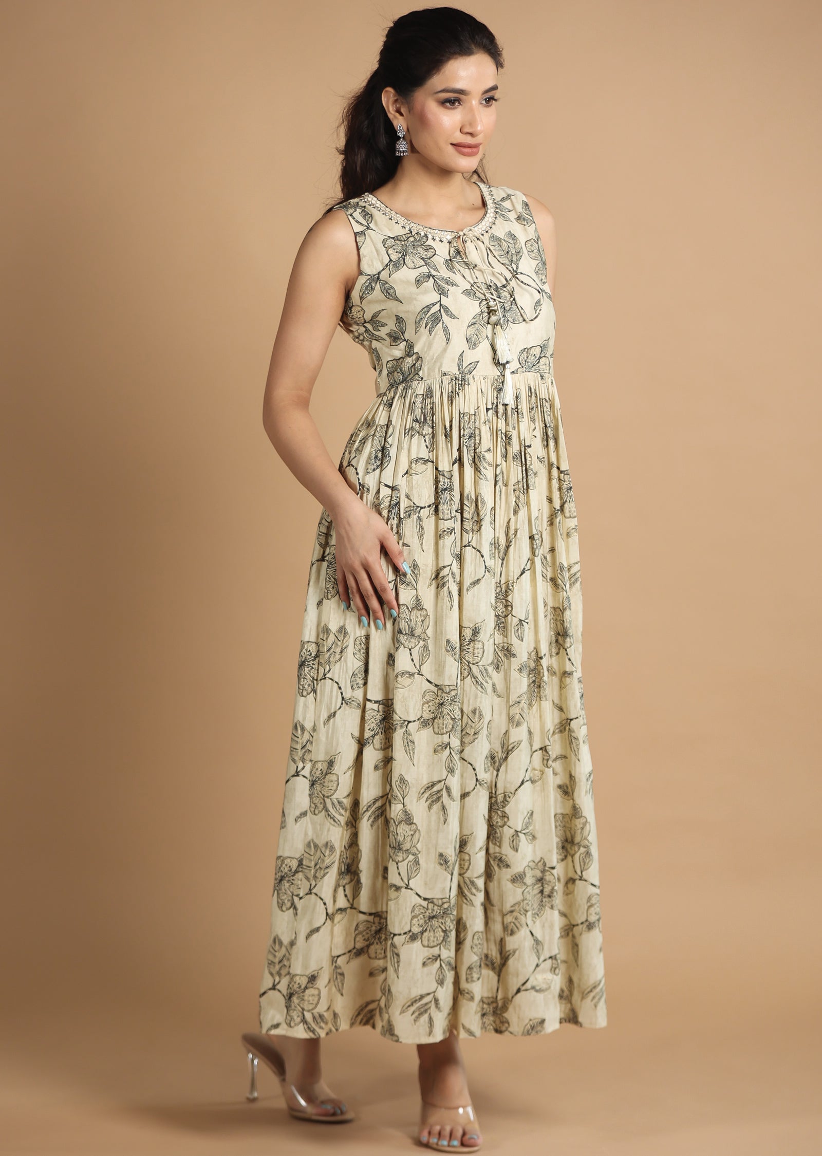 Beige & Black Modal Kurti Frock Style