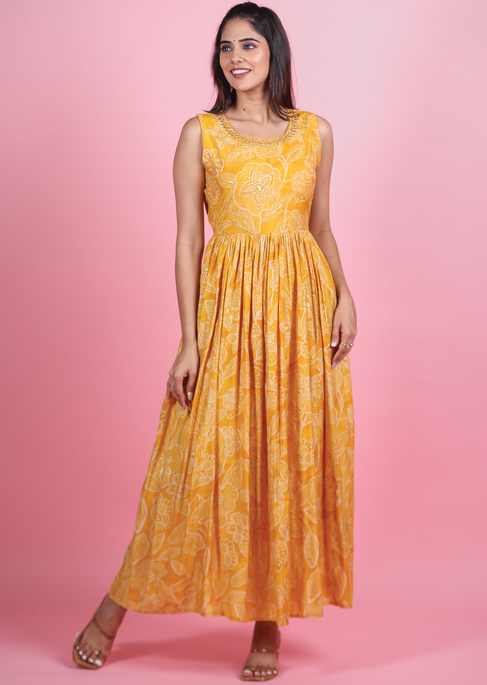 Yellow Muslin Kurti Frock Style