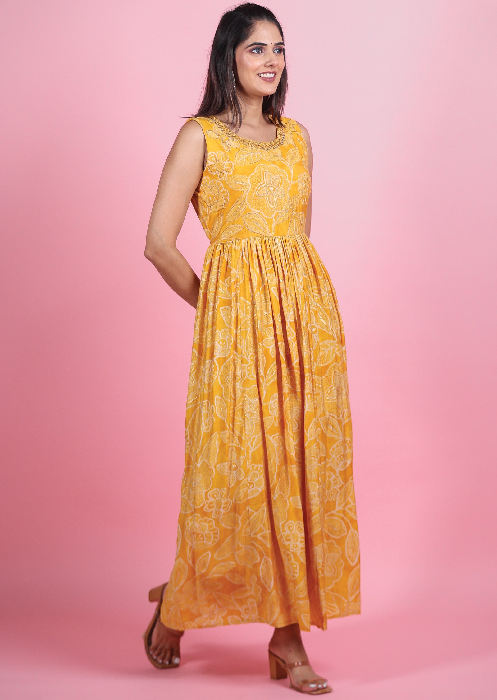 Yellow Muslin Kurti Frock Style