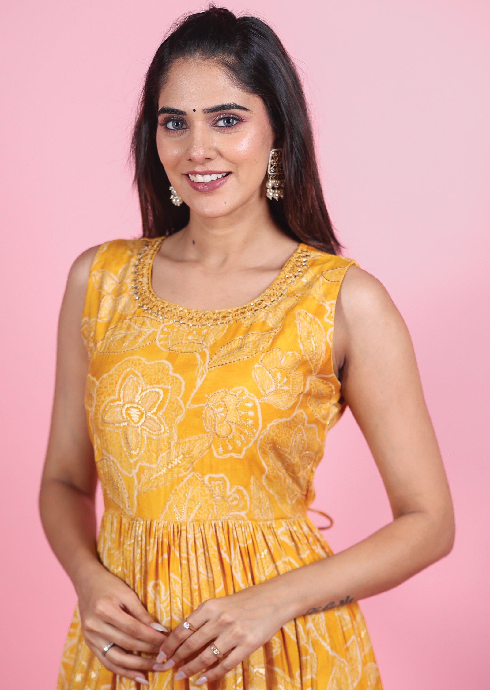 Yellow Muslin Kurti Frock Style