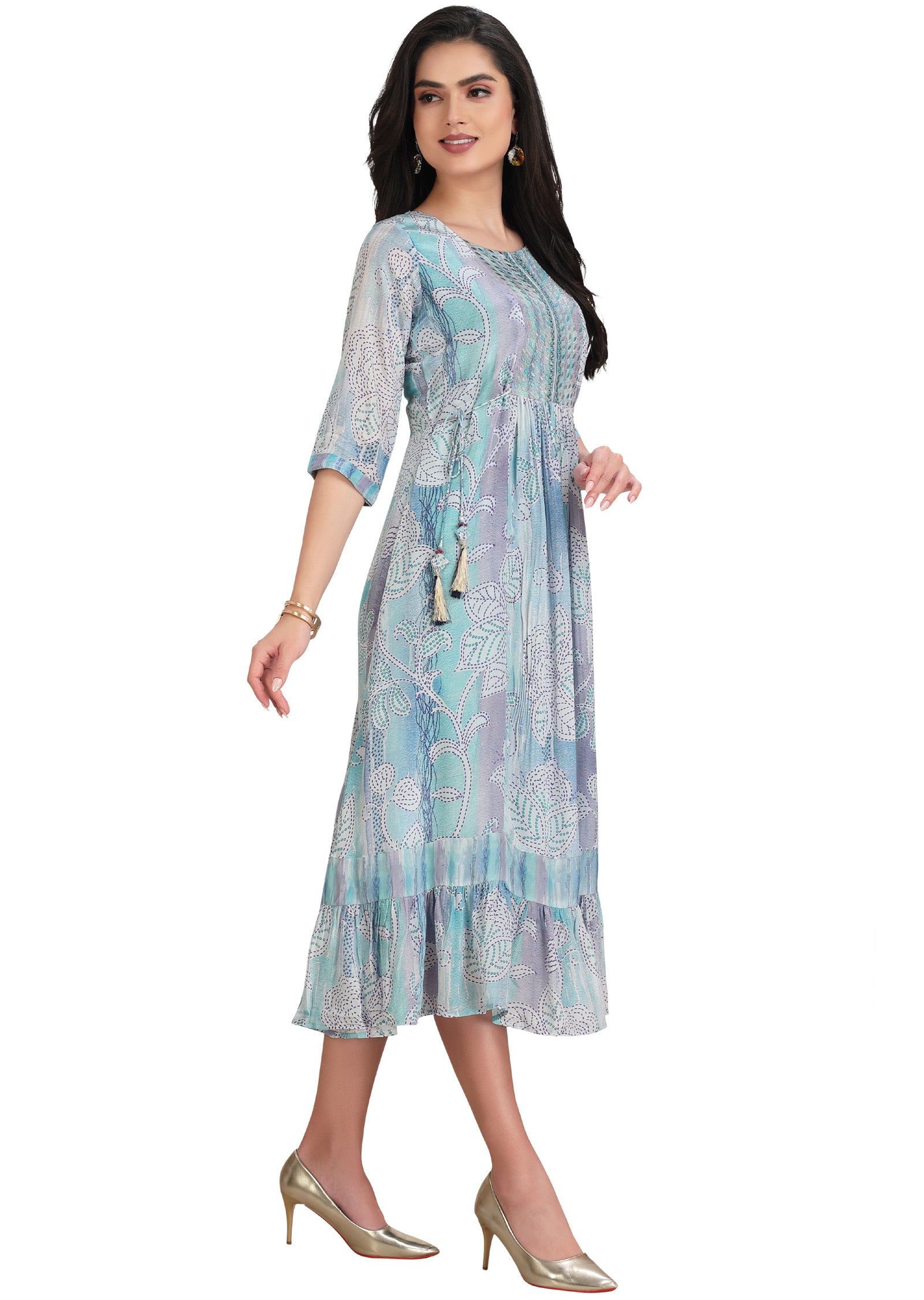 Light Blue Crepe Kurti Frock Style