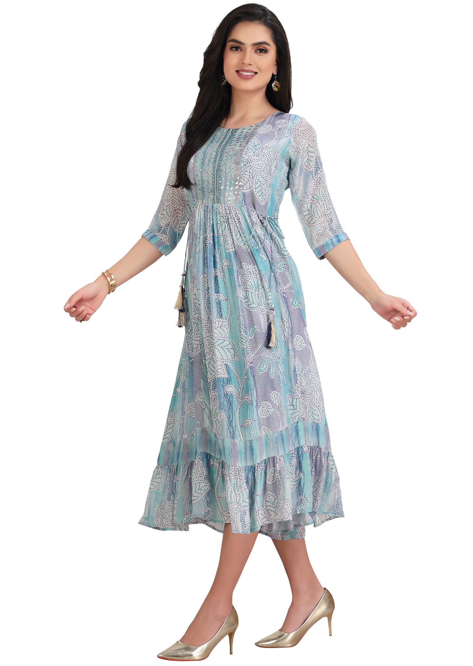 Light Blue Crepe Kurti Frock Style