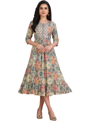 Multicolor Muslin Kurti Frock Style