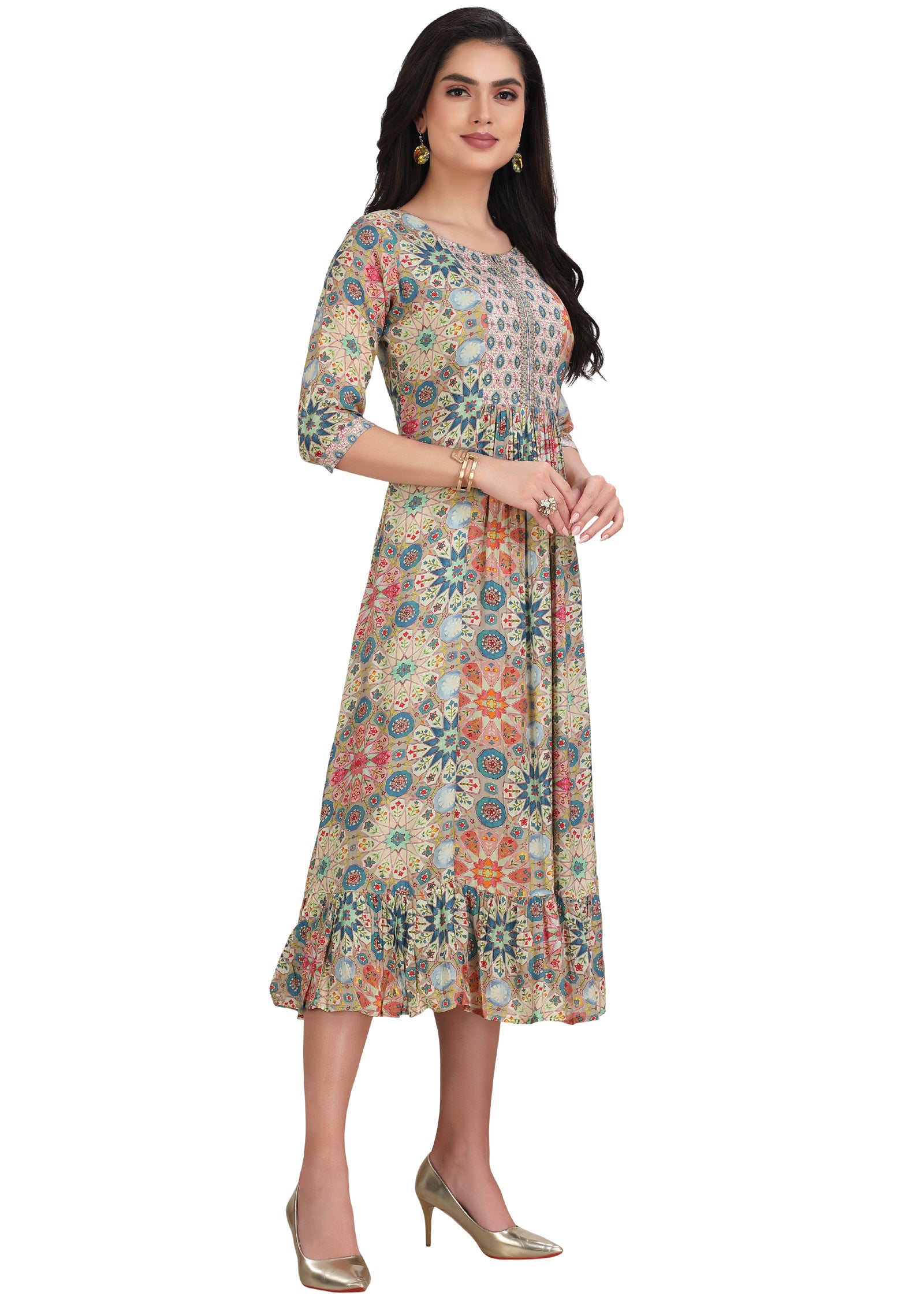 Multicolor Muslin Kurti Frock Style