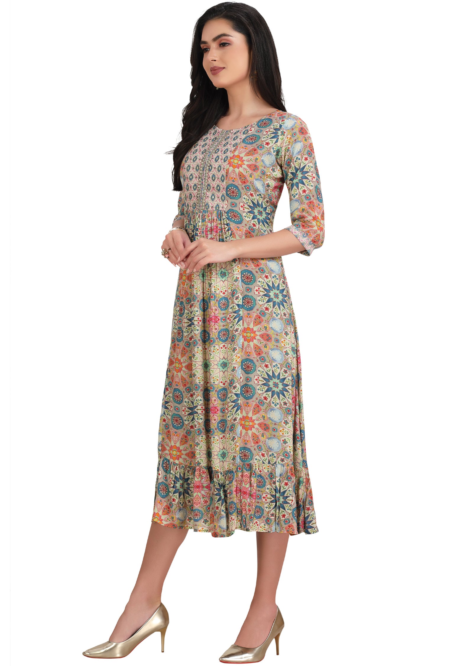 Multicolor Muslin Kurti Frock Style