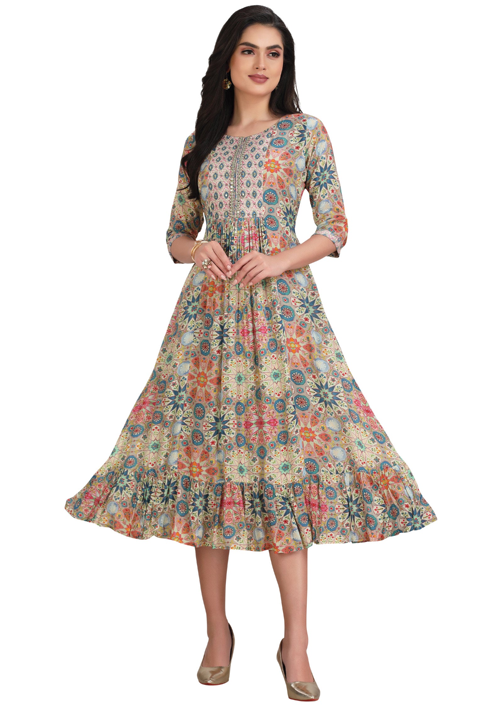 Multicolor Muslin Kurti Frock Style