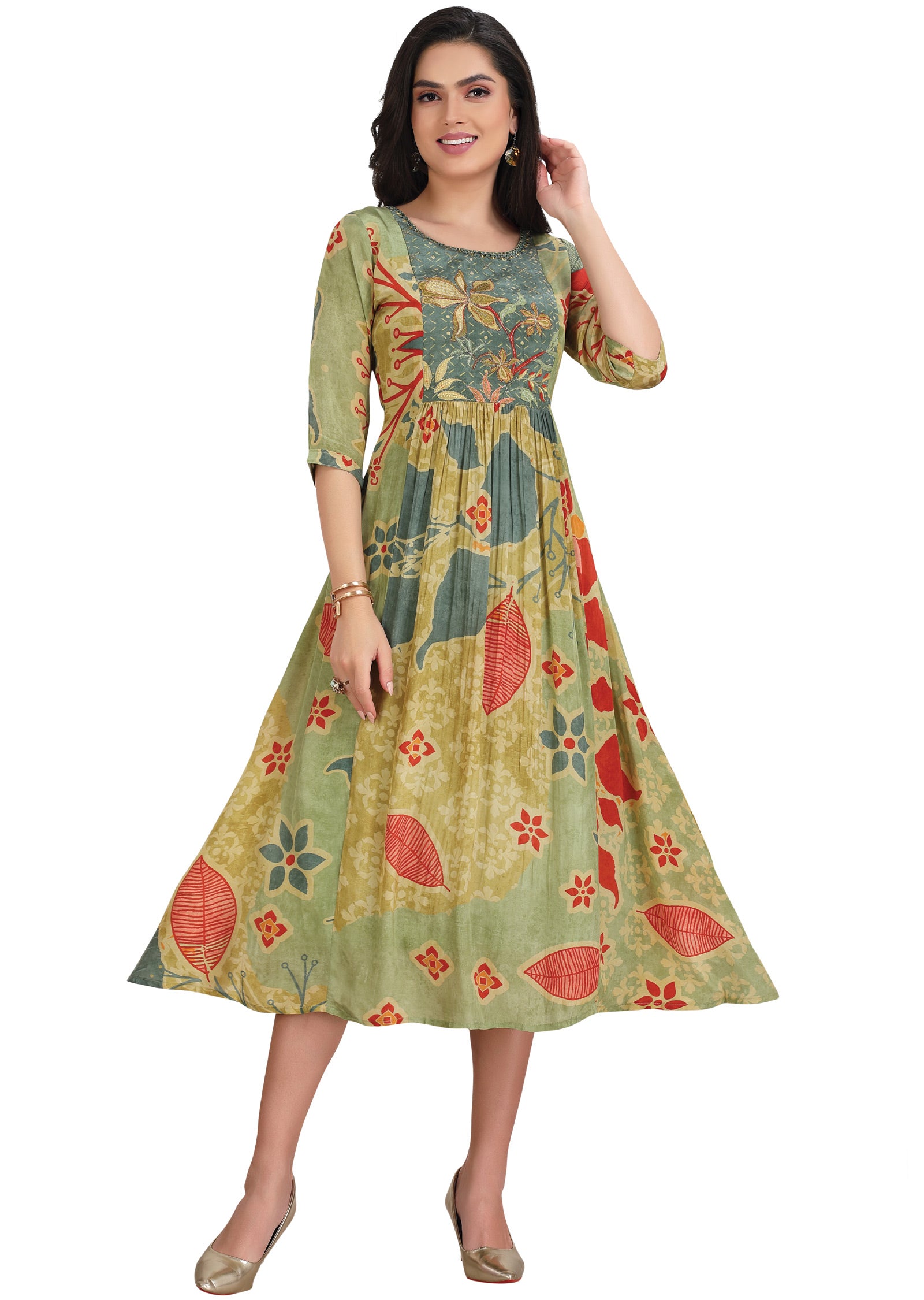 Light Green Crepe Kurti Frock Style