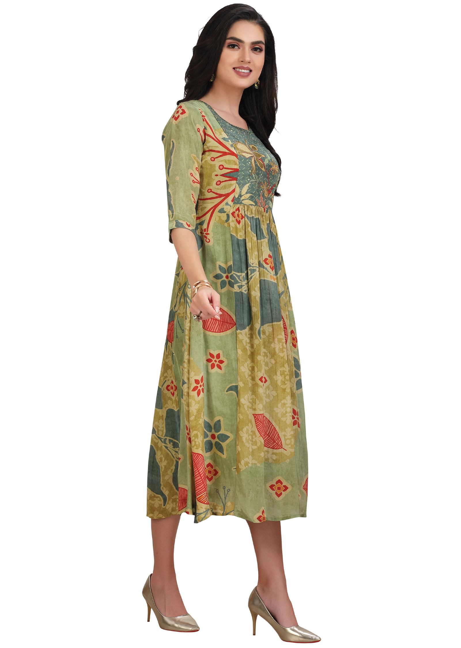 Light Green Crepe Kurti Frock Style